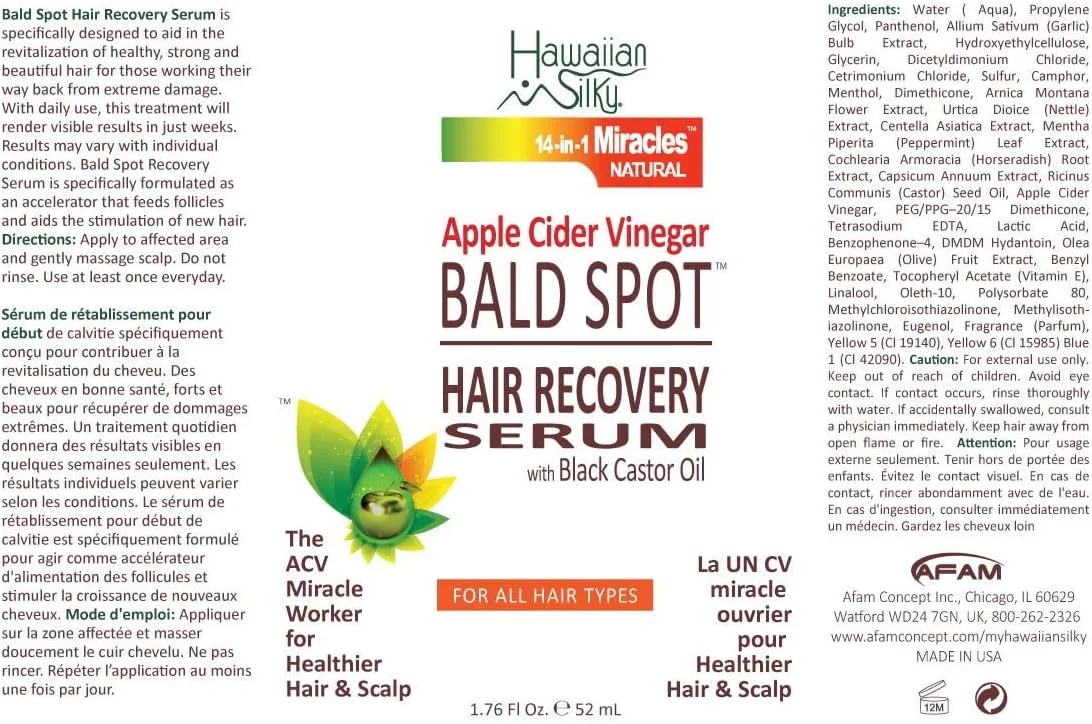 سرم بازیابی نقاط طاس سرکه سیب هاوایی سیلکی، 52 میلی لیتر - حاوی روغن کرچک سیاه - محلول رشد مو برای انواع مو - مناسب برای موهای رنگ شده