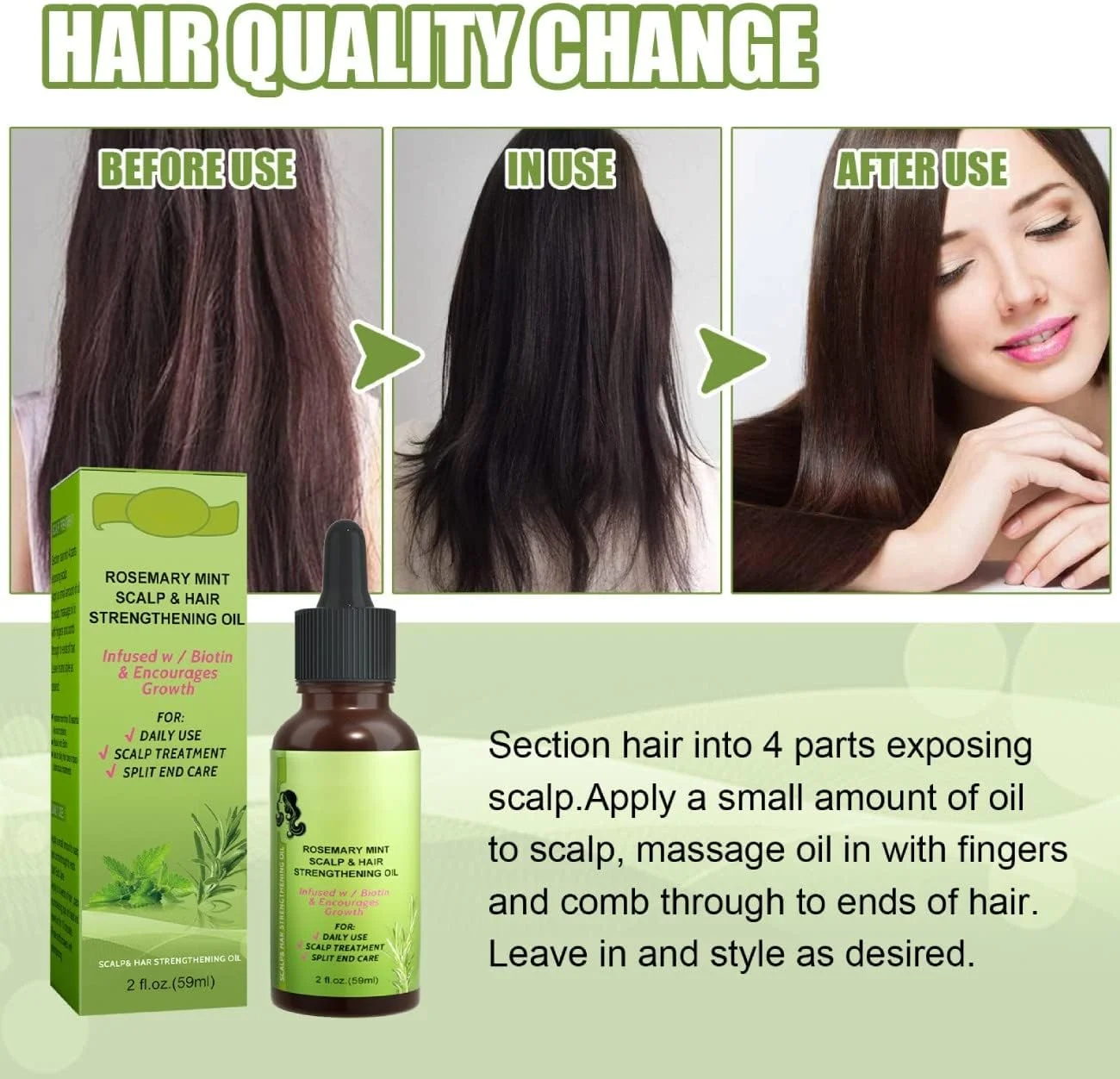 سرم رشد مو 59 میلی لیتری، روغن نعناع برای رشد مو، مراقبت از پوست سر، موهای ضخیم تر، پرپشت تر و سالم تر، درمان موخوره، روغن تقویت کننده و مغذی مو برای رشد مو