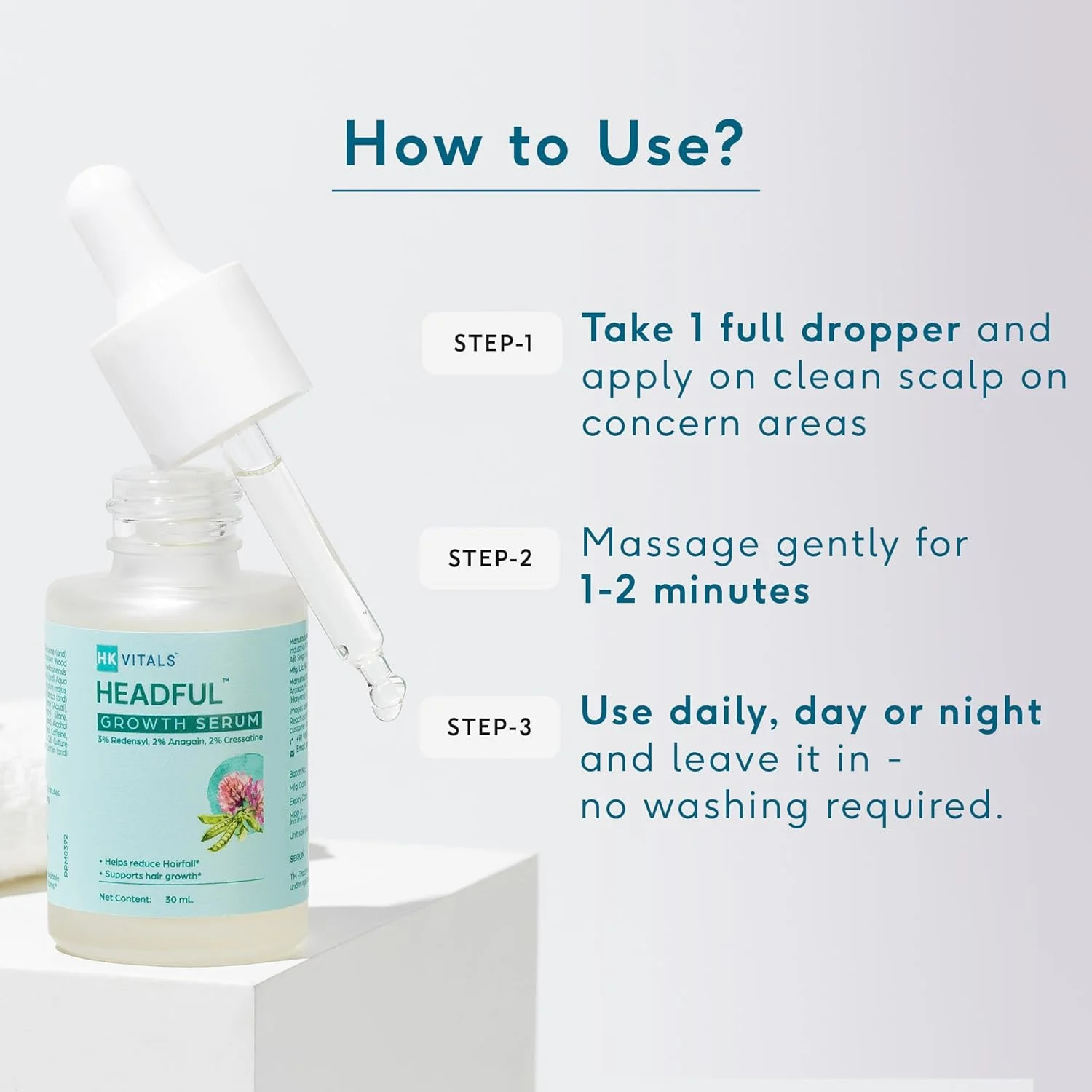 سرم رشد مو هِلت کارت اچ کی ویتالز حاوی 3% Redensyl، 2% Anagain و 2% Cressatine، برای رشد و تقویت مو، تست شده توسط متخصصین پوست، 30 میلی لیتر، 30 گرم