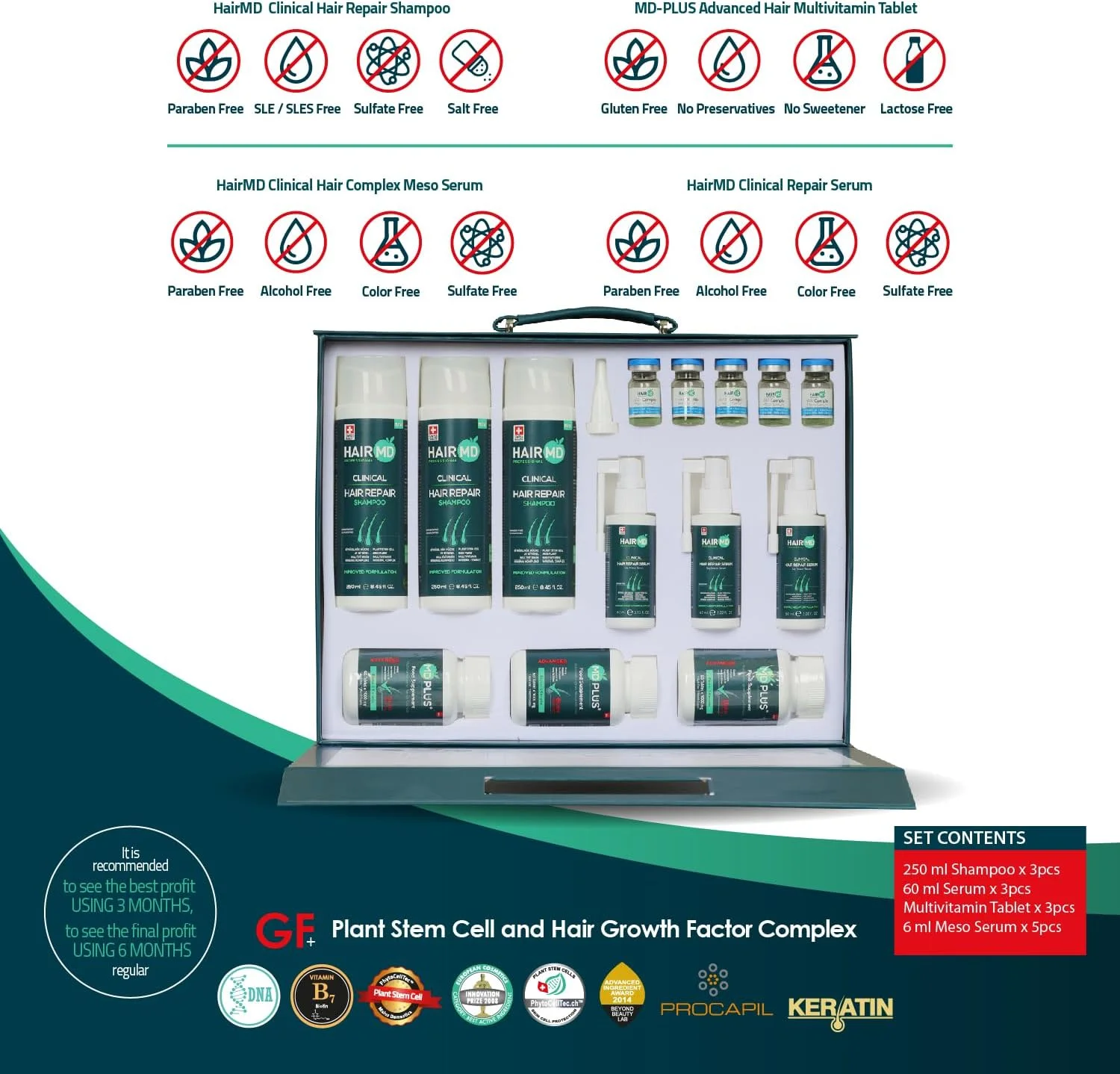 مجموعه ترمیم مو HairMD پس از کاشت مو - درمان انحصاری 3 ماهه ترمیم مو با شامپو، سرم مو، مولتی ویتامین مو، مزو سرم - محصولات پیشرفته مراقبت از مو با بیوتین، کراتین، کلاژن مجموعه ترمیم مو HairMD پس از کاشت مو - درمان انحصاری 3 ماهه ترمیم مو با شامپو، سرم مو، مولتی ویتامین مو، مزو سرم - محصولات پیشرفته مراقبت از مو با بیوتین، کراتین، کلاژن