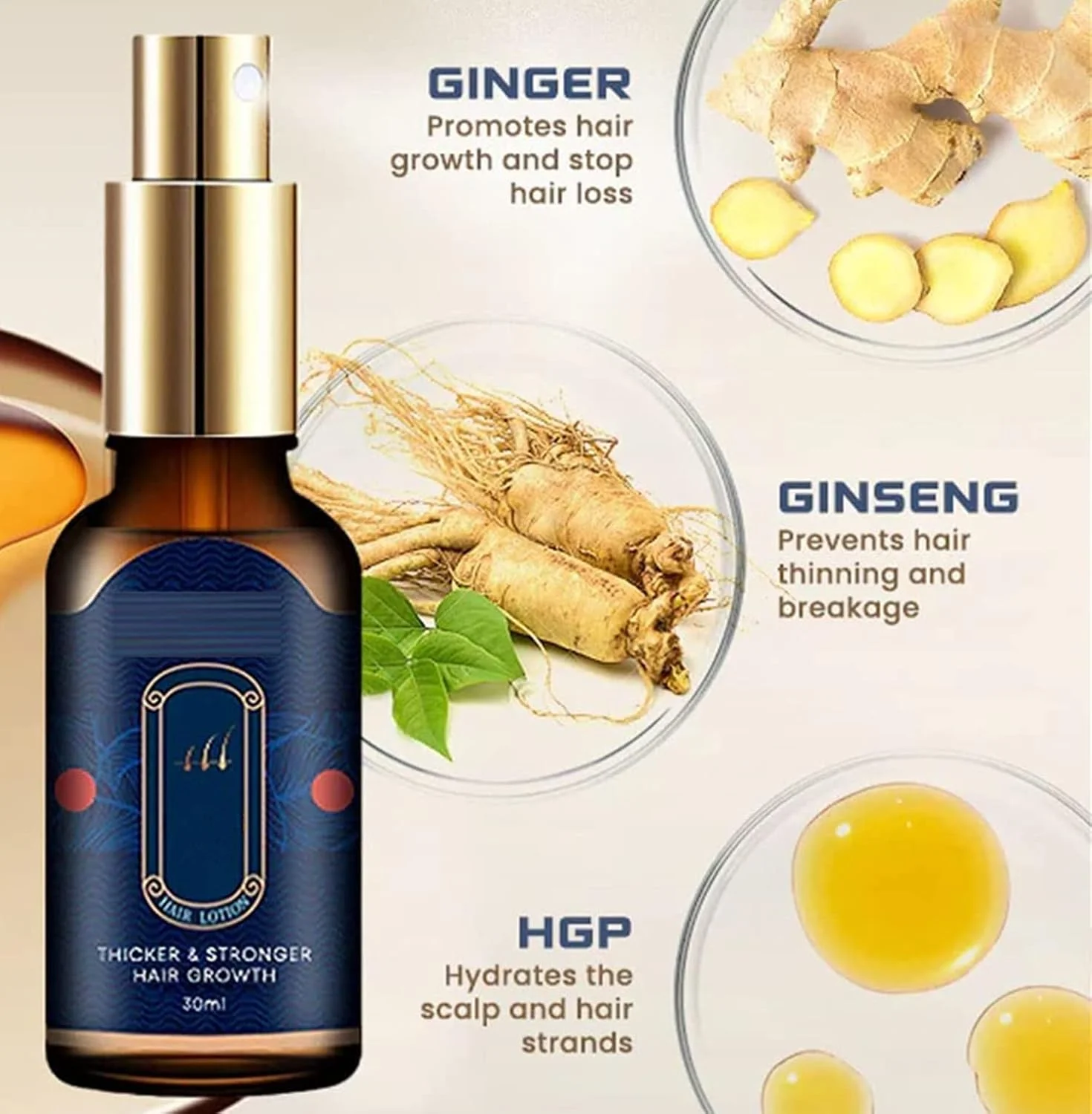 اسپری تقویت کننده مو ZOKU-HGP، اسپری محرک مو، سرم رشد مو Polygonum Multiflorum، روغن های ضروری زنجبیل برای رشد مو برای مردان و زنان 30 میلی لیتر (1 عدد)