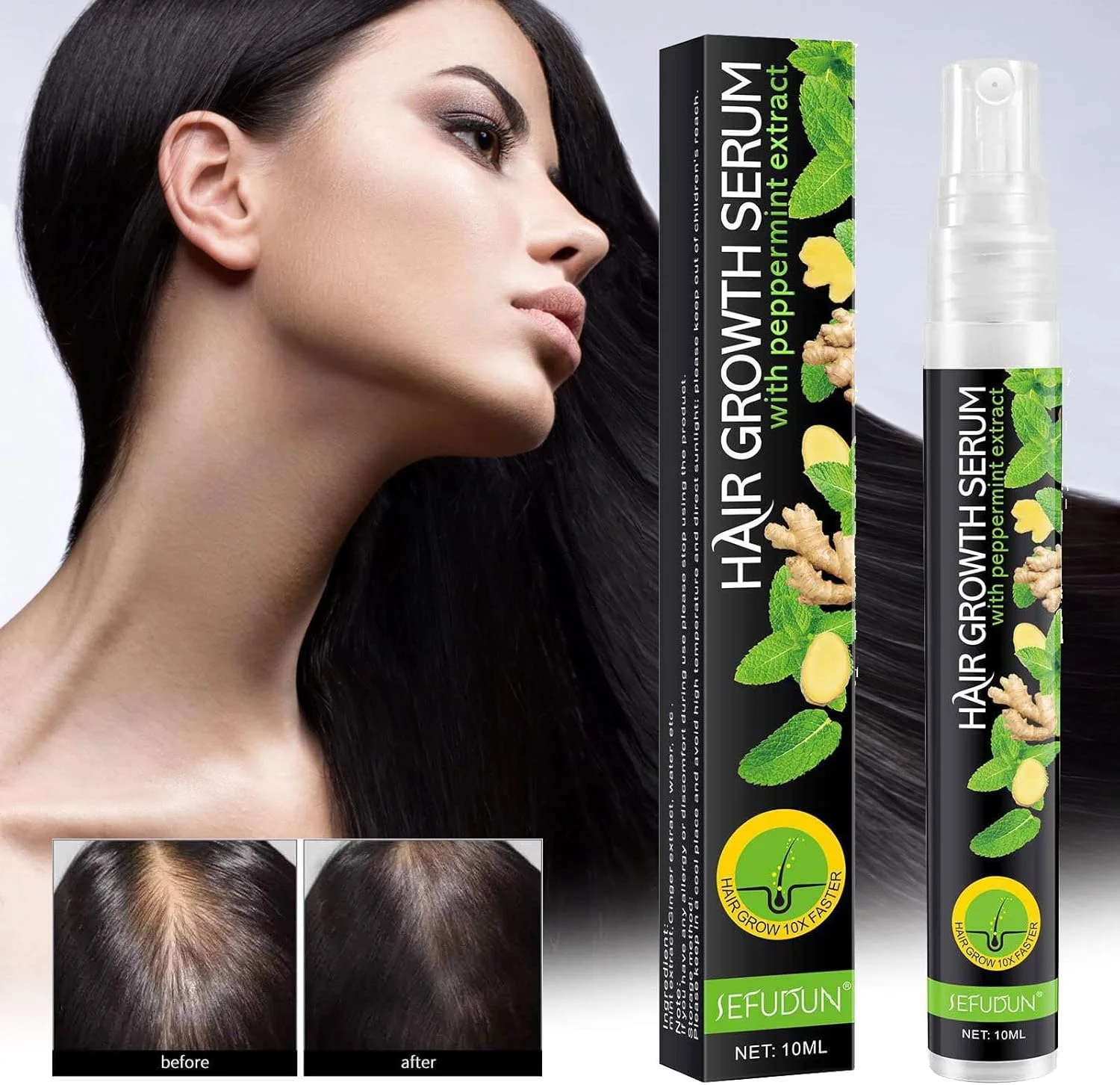 اسپری سرم اسانس رشد مو - سرم رشد مو 10 میلی لیتری حاوی عصاره نعناع فلفلی برای جلوگیری از طاسی، تقویت و تغذیه ریشه مو، ضد ریزش مو و رشد مجدد مو