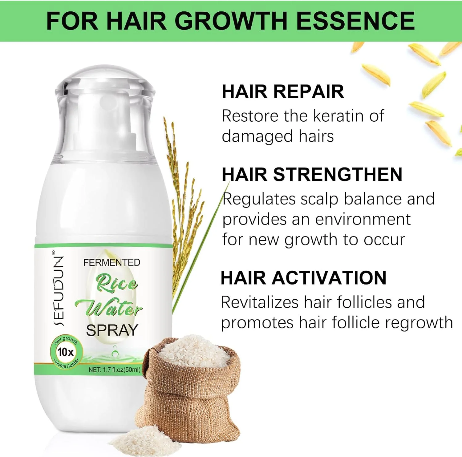 آب برنج برای رشد مو، سرم رشد مو، اسپری آب برنج، آب برنج برای مو، درمان ریزش مو برای زنان، حاوی بیوتین و روغن کرچک، 50 میلی لیتر آب برنج برای رشد مو، سرم رشد مو، اسپری آب برنج، آب برنج برای مو، درمان ریزش مو برای زنان، حاوی بیوتین و روغن کرچک، 50 میلی لیتر