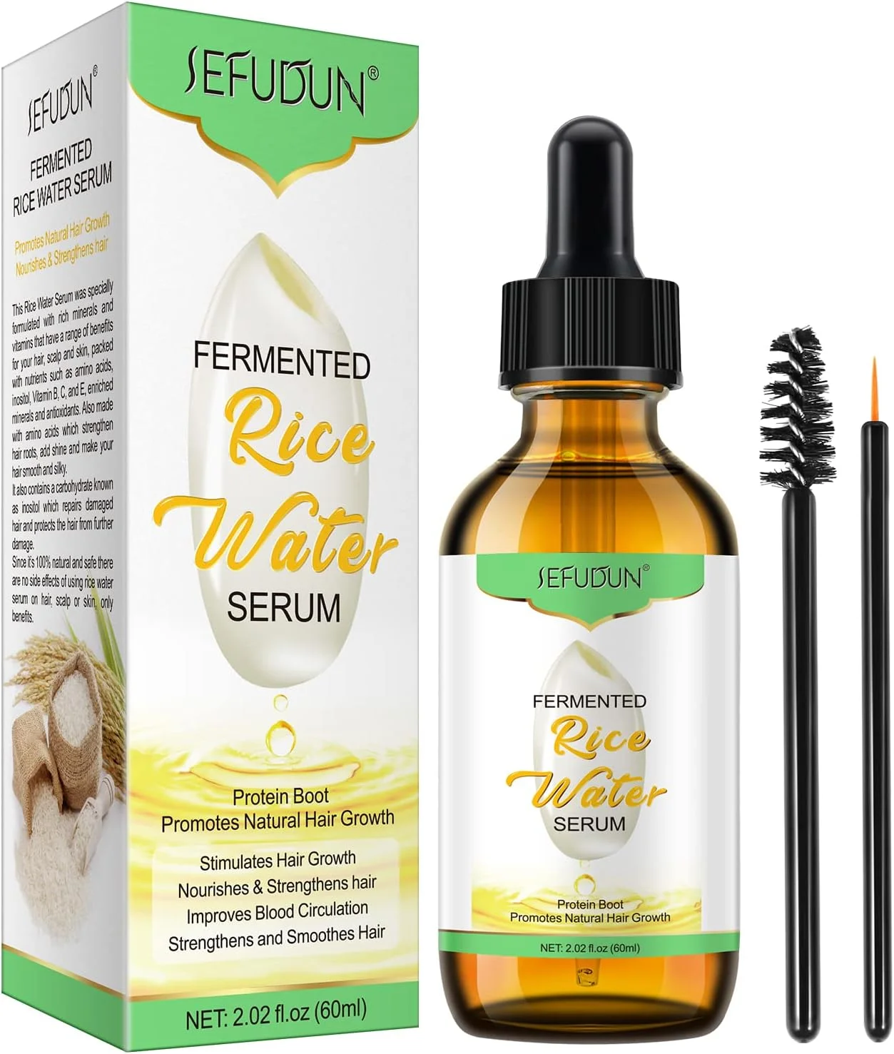 روغن آب برنج برای رشد مو 60 میلی لیتر، روغن برنج سرم تقویت کننده مو، محرک رشد سالم تر پوست سر، سرم برای نازک شدن مو و ریزش مو برای مردان و زنان