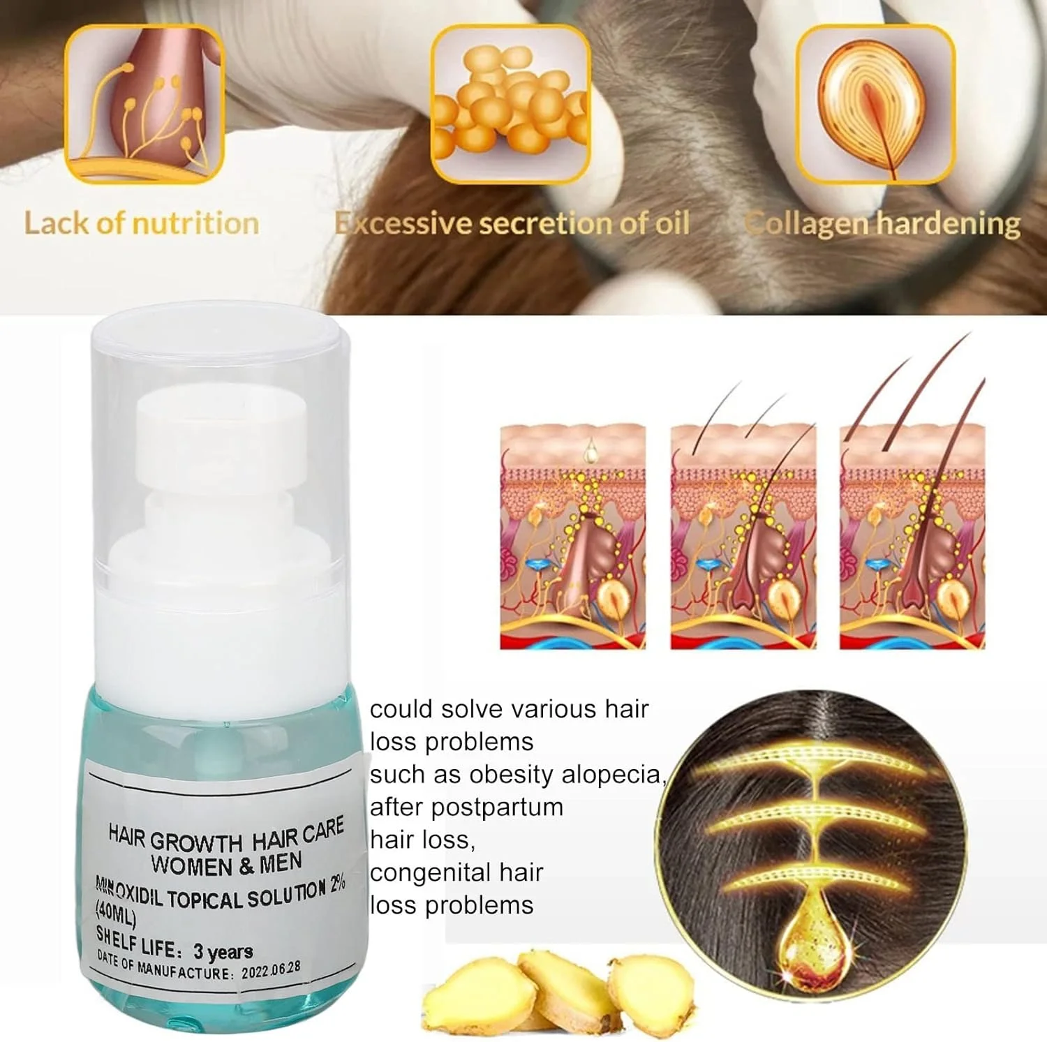 اسپری رشد مو 40 میلی لیتری، سرم مراقبت از پوست سر با عملکرد ضد ریزش و متراکم کننده مو برای ریش و مو - بدون تحریک، بدون باقی مانده