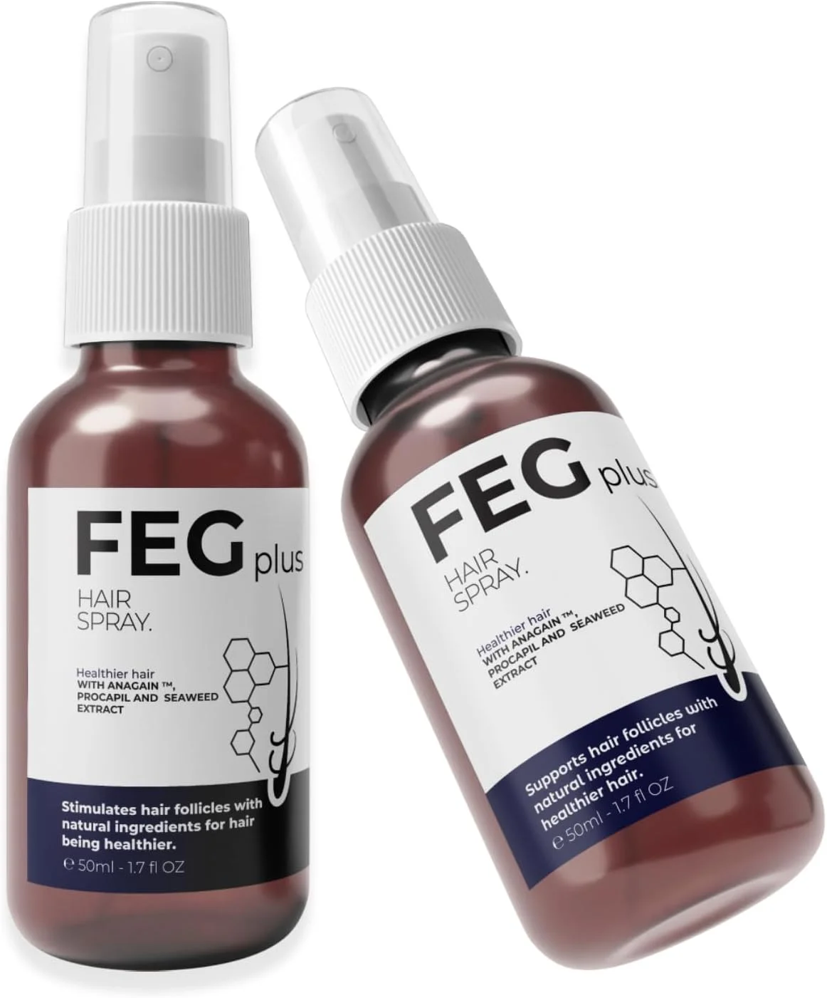 محلول رشد مو و ریش FEGPLUS (50ml) دوتایی | حاوی 22% عصاره جلبک دریایی برای درمان ریزش مو و روغن رشد مجدد مو، مناسب آقایان و بانوان، تقویت کننده ضخامت ریش و اسپری رشد مو