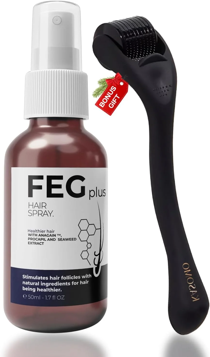 کیت سرم رشد مو و ریش FEGPLUS Minoxidil به همراه غلتک، محلول ماینوکسیدیل 5 درصد برای آقایان و بانوان، درمان ریزش مو، تقویت کننده رشد روغن رزماری، اسپری رشد مو و ریش ضخیم تر و قوی تر (50 میلی لیتر)