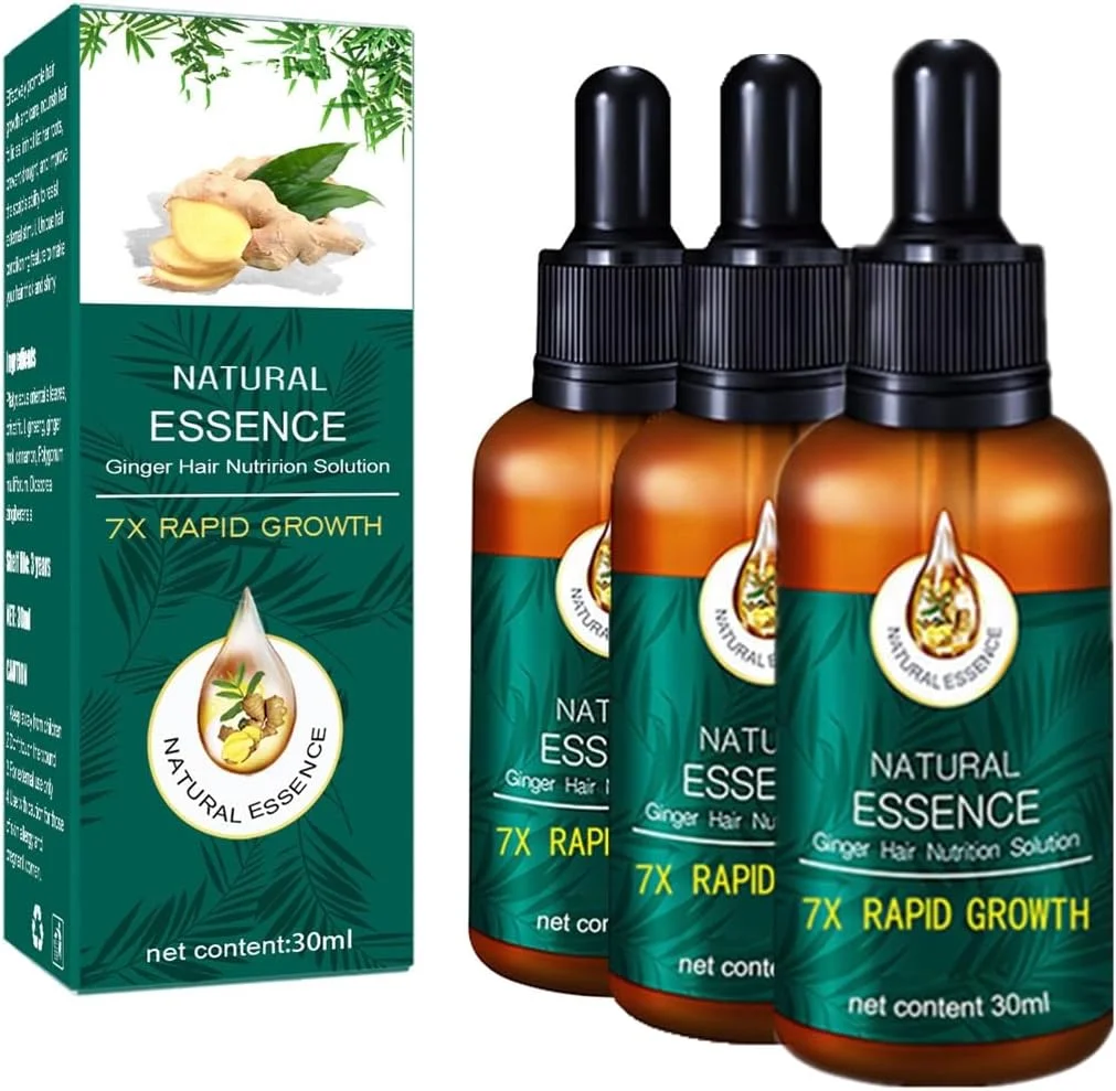 روغن ضروری زنجبیل برای مو، ترمیم رشد فولیکول مو، درمان ریزش مو، مراقبت از مو، سرم رشد مو، ترمیم موهای آسیب دیده، احیای شادابی مو، تغذیه ریشه مو (3 عدد)
