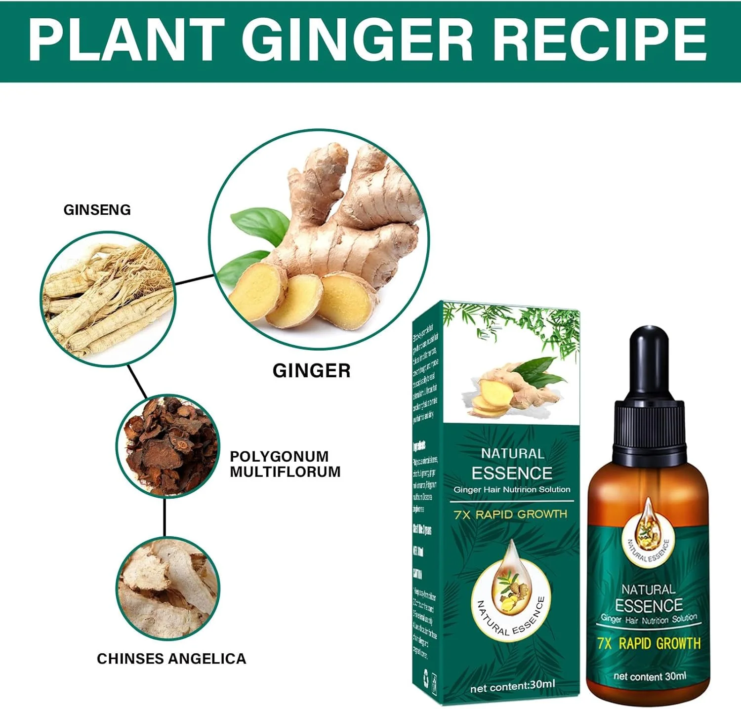 روغن ضروری زنجبیل برای مو، ترمیم رشد فولیکول مو، درمان ریزش مو، مراقبت از مو، سرم رشد مو، ترمیم موهای آسیب دیده، احیای شادابی مو، تغذیه ریشه مو (3 عدد)