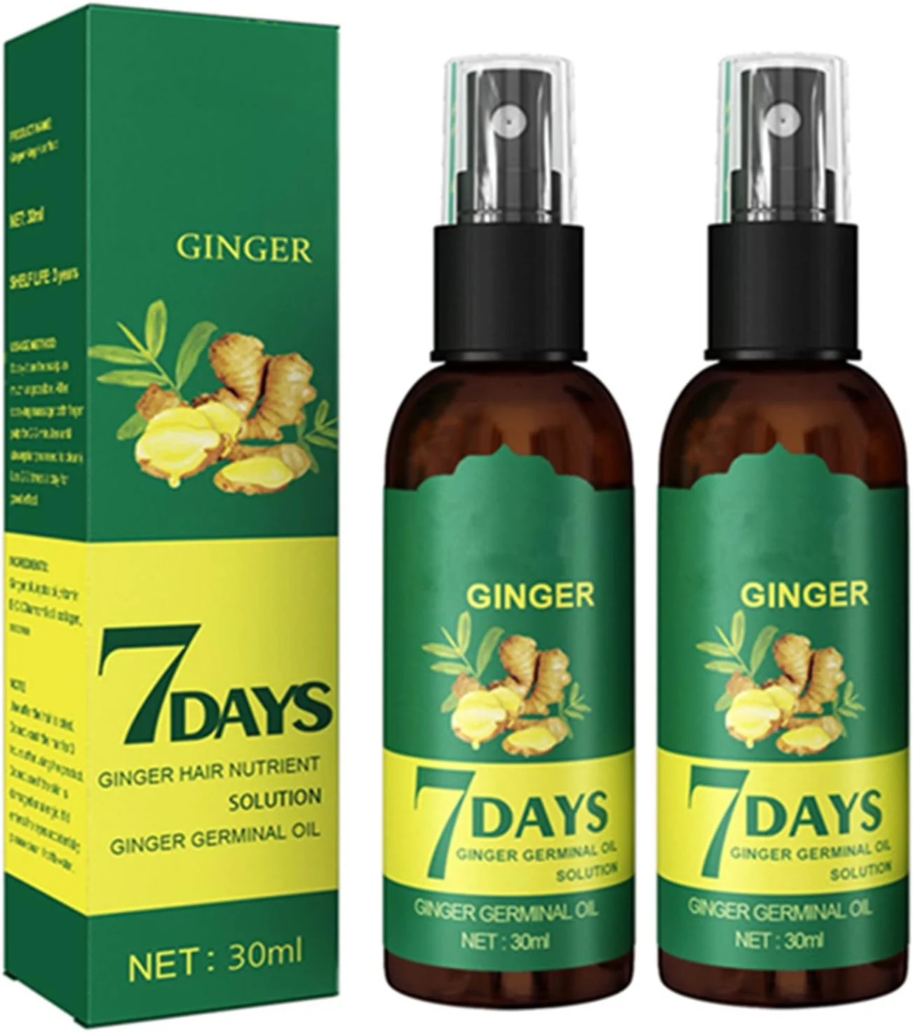 سرم رشد مو 7 روزه، اسانس ضد ریزش مو، روغن اسانس سرم جوانه زنجبیل 7 روزه، محلول مغذی مو زنجبیل 7 روزه، اسانس گیاهی طبیعی برای موهای کم پشت و نازک (2 عدد)