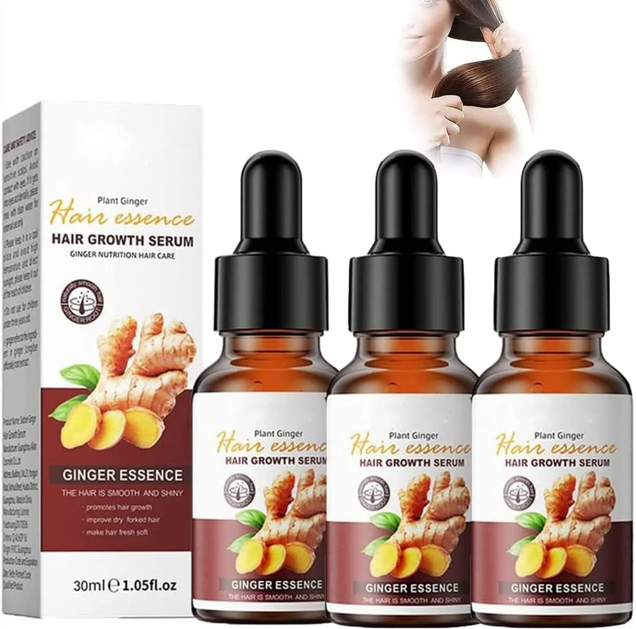 سرم مو عصاره زنجبیل 30 میلی لیتر، سرم مراقبت از مو با عصاره زنجبیل طبیعی، روغن زنجبیل برای رشد مو، سرم مو برای رشد مجدد و ضخیم شدن مو (3 عدد)