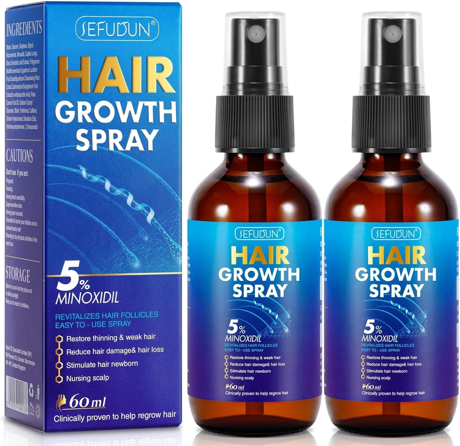 محلول مینوکسیدیل 5% نیکیتا ویوی 2 عددی (2x60 میلی لیتر) برای آقایان و بانوان، اسپری پیشرفته مینوکسیدیل 5 با بیوتین، سرم مینوکسیدیل برای رشد مو، اسپری بیوتین برای رشد مجدد مو و ریش، سرم درمان ریزش مو