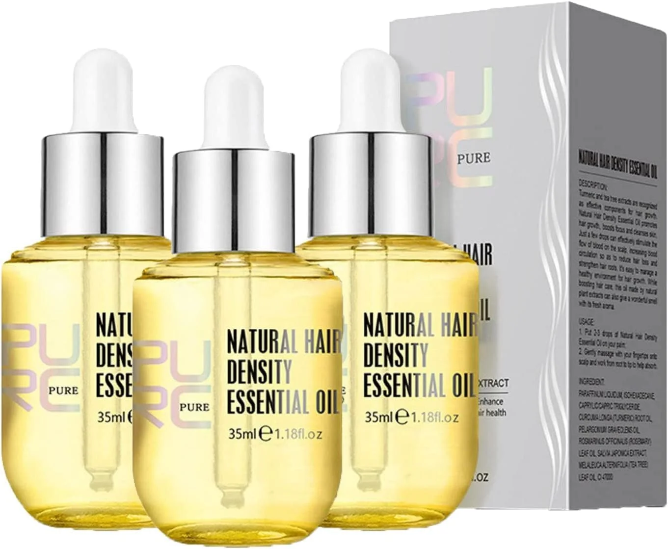 روغن تقویت کننده موی سر Purc، روغن ضروری طبیعی برای افزایش تراکم مو، سرم غلیظ کننده اسانس رشد طبیعی مو، سرم رشد سریع، سرم ضد وز و جلوگیری از ریزش مو (3 عدد) روغن تقویت کننده موی سر Purc، روغن ضروری طبیعی برای افزایش تراکم مو، سرم غلیظ کننده اسانس رشد طبیعی مو، سرم رشد سریع، سرم ضد وز و جلوگیری از ریزش مو (3 عدد)