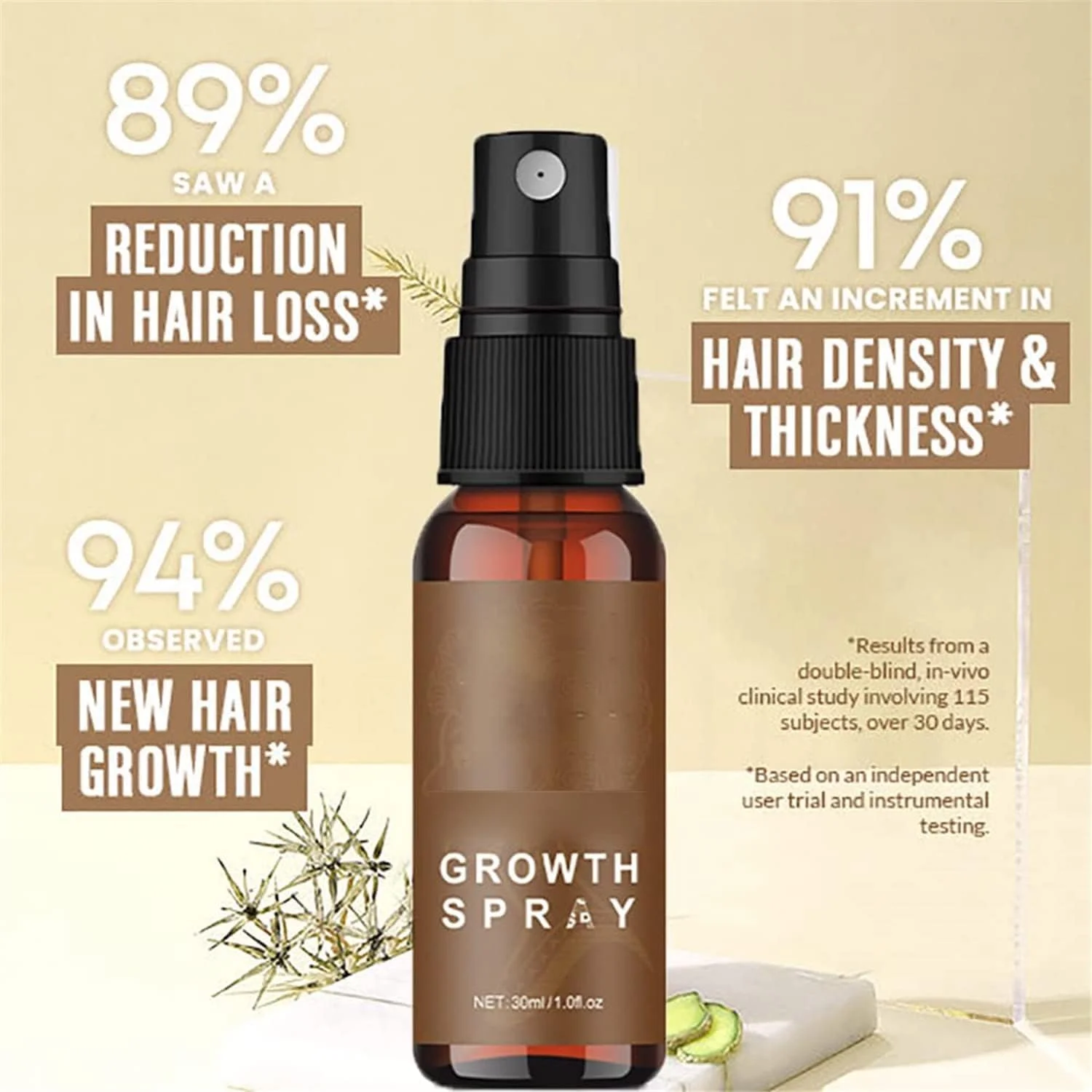 اسپری تقویت کننده و متراکم کننده مو، اسپری رشد مو با مواد معدنی، سرم ضد ریزش مو، اسانس رشد مجدد مو برای زنان و مردان، 30 میلی لیتر (3 عدد)