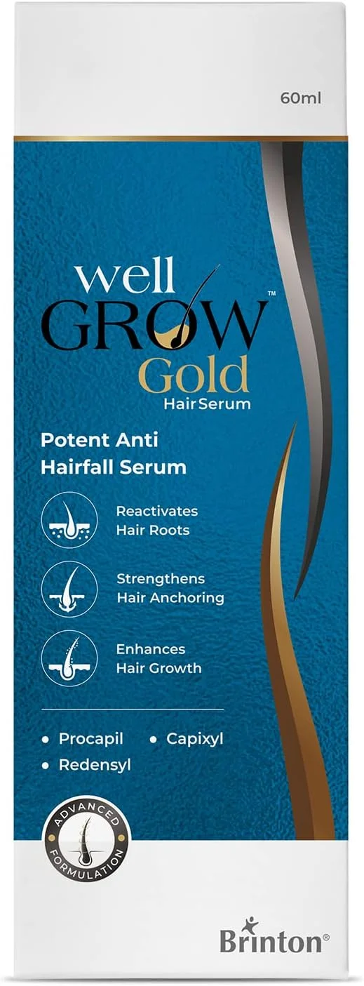 سرم تقویت کننده مو برینتون WellGrow Gold (60 میلی لیتر) توصیه شده برای آقایان و بانوان | کنترل و ترمیم ریزش مو | تقویت و افزایش رشد مو