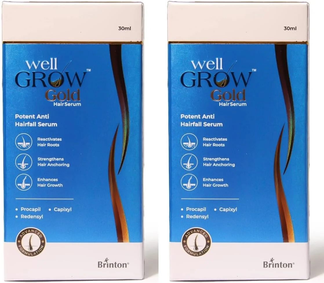 سرم رشد موی طلایی برینتون Wellgrow حاوی Redensyl، Capixyl و Procapil برای کنترل و ترمیم ریزش مو | تقویت و افزایش رشد مو برای آقایان و بانوان