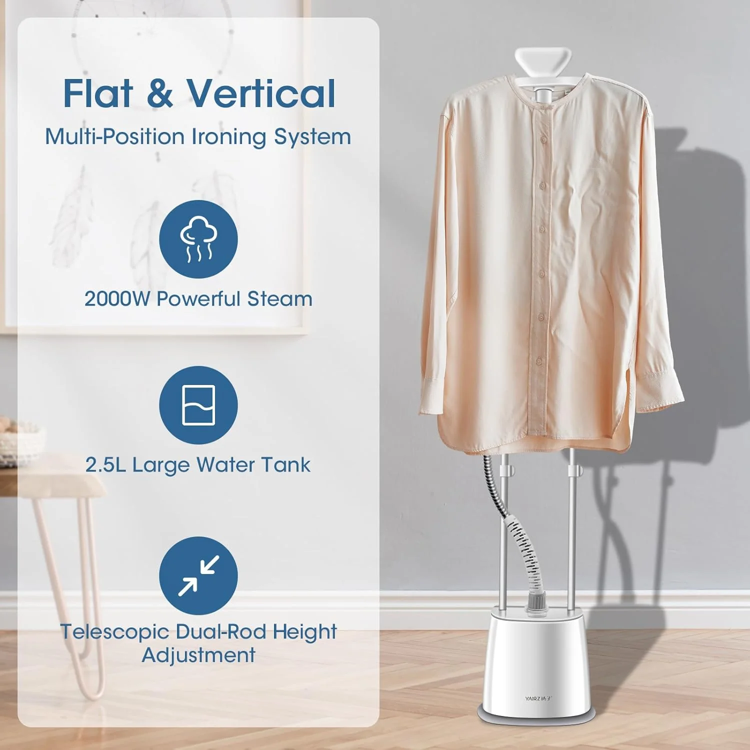 اتو بخار ایستاده عمودی Adando: اتو بخار لباس با تخته - بخار ضد باکتری 2000 وات - میله دوتایی جمع شونده با مخزن 2.5 لیتری و چرخ - مناسب برای عبا/کت و شلوار اداری/اسباب بازی کودکان در دبی