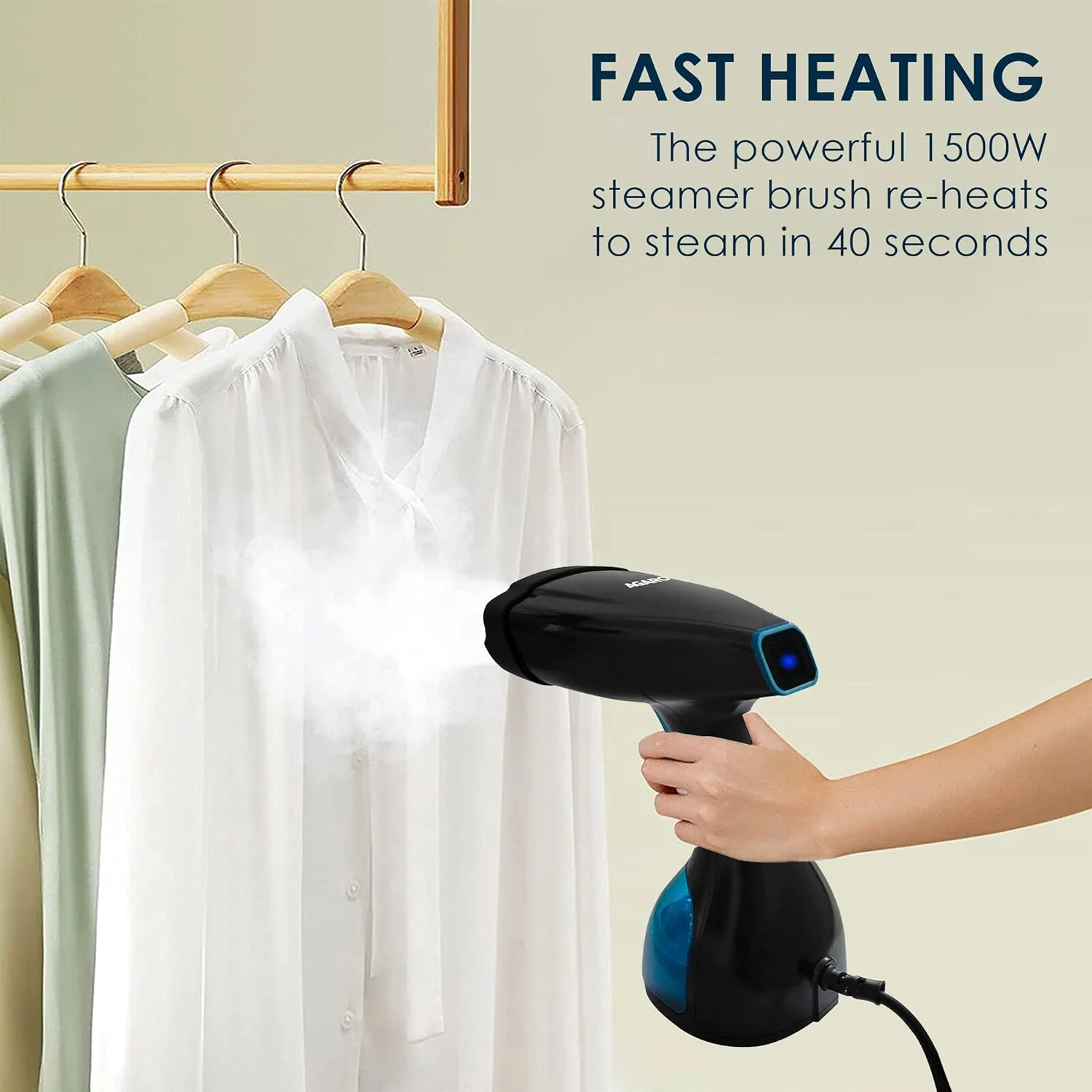 بخارگر دستی لباس آاگرو Signify، استفاده افقی و عمودی، از بین برنده چروک، اتو، گرم شدن سریع، نازل بخار سرامیکی، 1500 وات، مخزن آب 260 میلی لیتر، برس پارچه جداشدنی، برس پرزگیر، مشکی و آبی