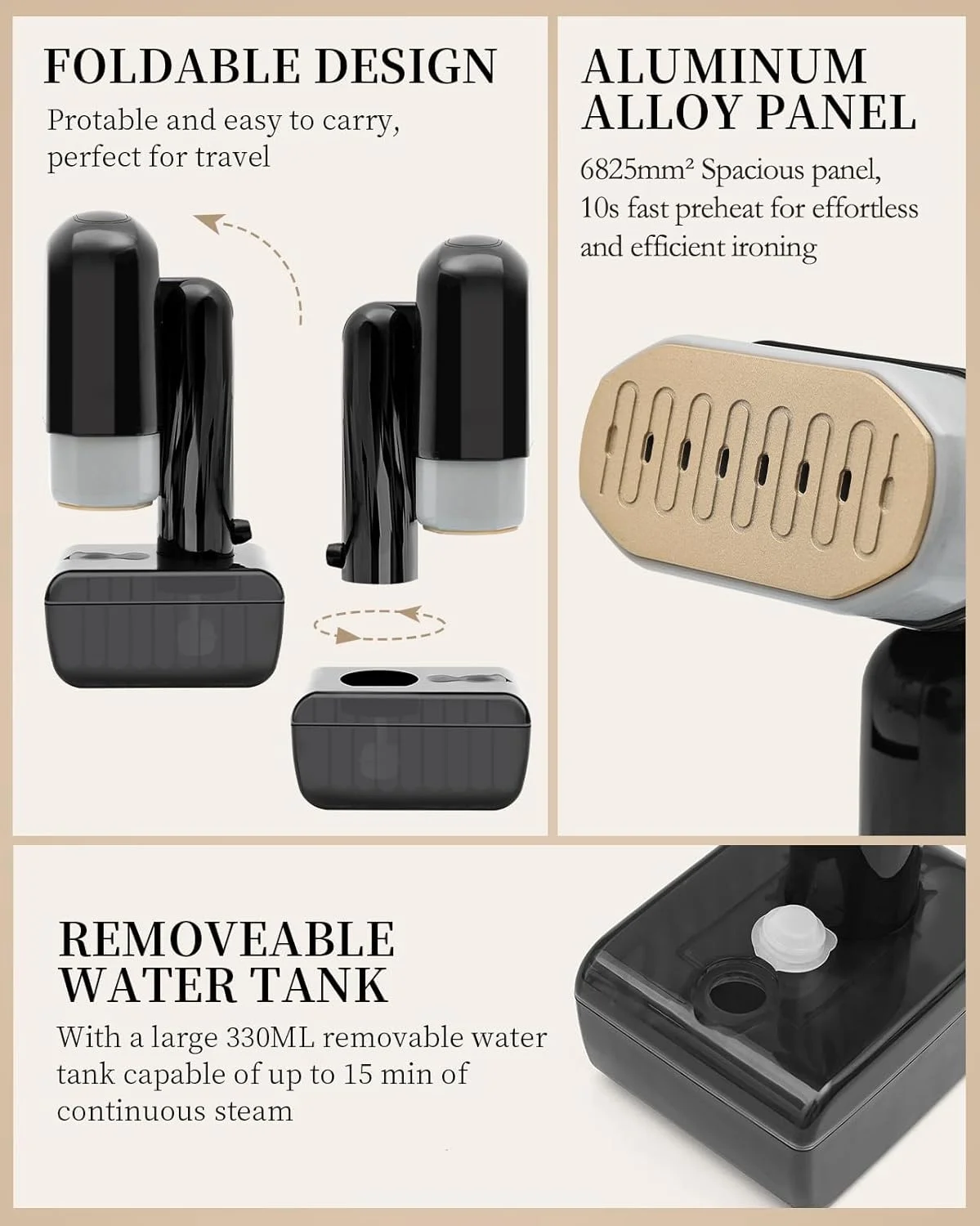 اتو بخار دستی لباس AMINAC با گرم شدن سریع 10 ثانیه ای، اتو بخار قدرتمند 1800 واتی لباس با مخزن 330 میلی لیتری، خاموش شدن خودکار و 5 تنظیمات بخار، اتو مسافرتی قابل حمل برای از بین بردن چین و چروک های قوی روی پارچه ها