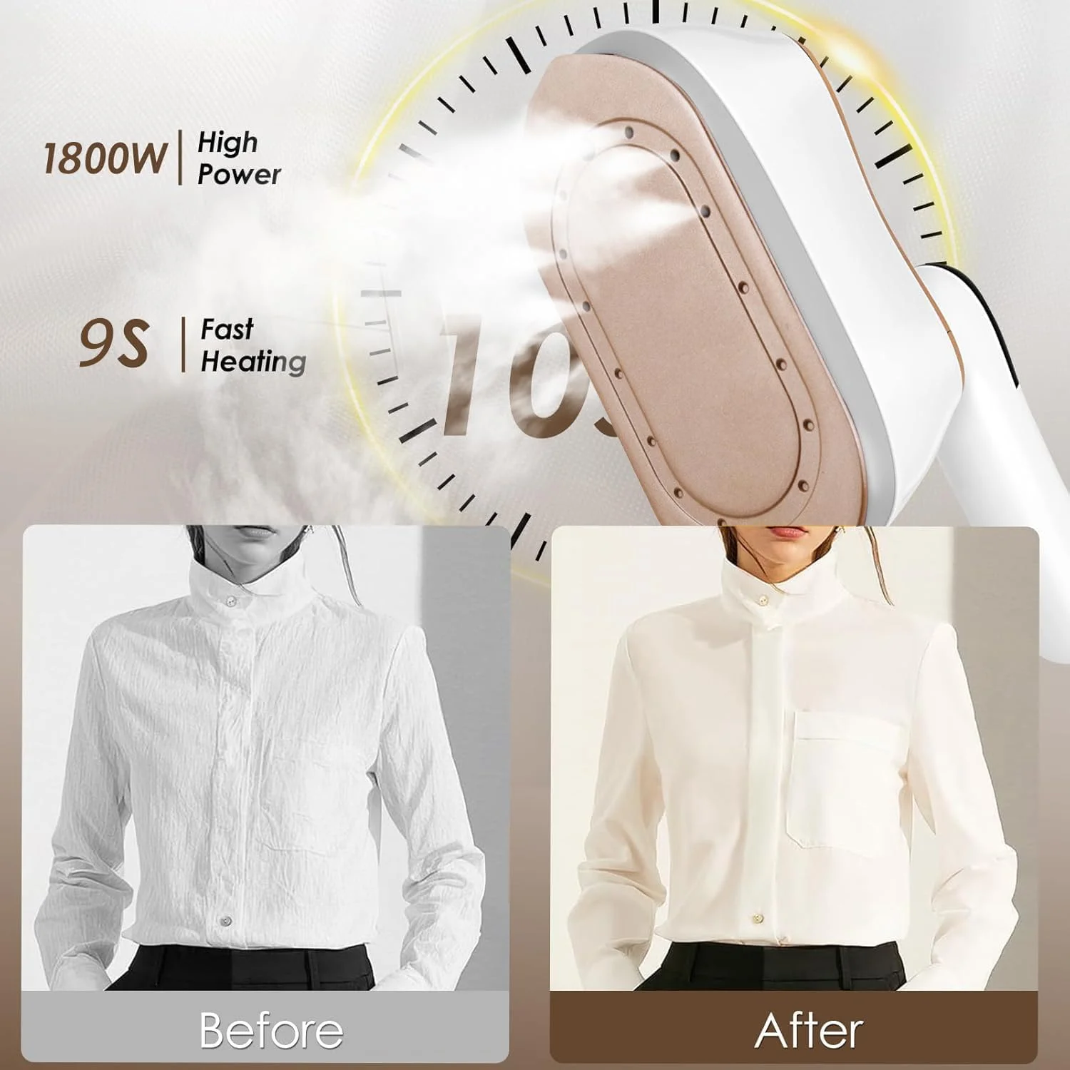 بخارگر لباس قابل حمل AMINAC 2 در 1، اتو بخار 1800 واتی با گرم شدن سریع 9 ثانیه ای برای از بین بردن سریع چین و چروک، بخارگر لباس با مخزن آب 150 میلی لیتری، ایده آل برای مسافرت و خانه