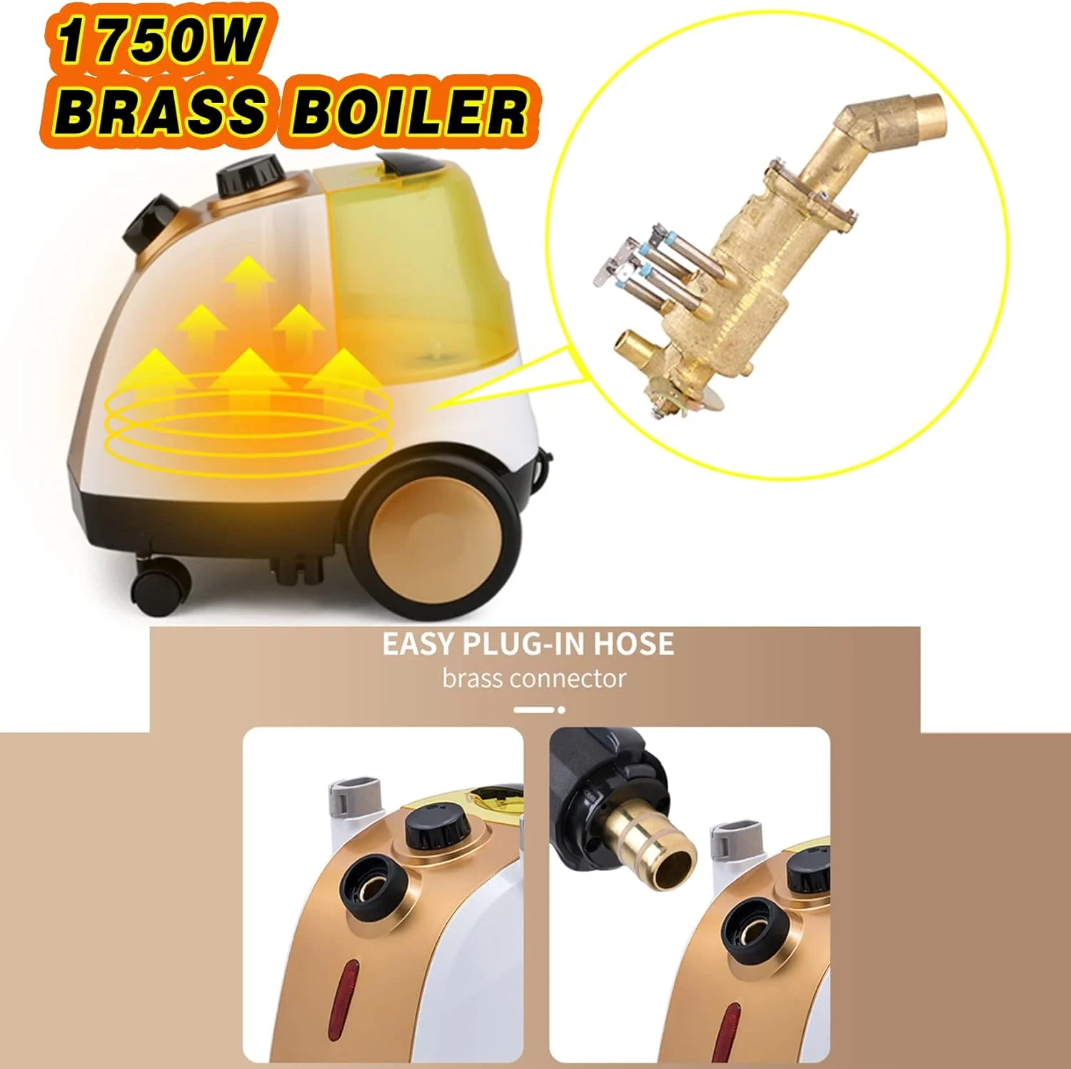 بخارگر لباس، بخارگر لباس با مخزن آب بزرگ 3.2 لیتری، گرم شدن سریع، 70 دقیقه بخار مداوم، رفع سریع چروک، طلایی (طلایی)