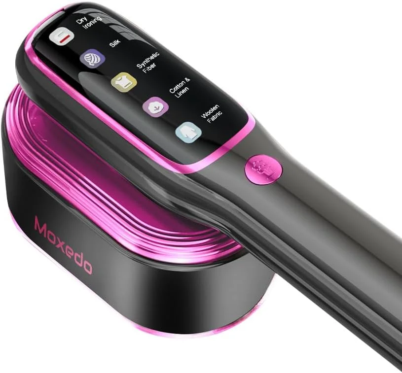 اتو بخار دینامیک Moxedo Heatrix با توان 1200 وات، اتو بخار دستی چرخشی قابل حمل، صفحه نمایش لمسی LCD با پایه ضد لغزش و نصب ایمن برای اتو کشی مسافرتی خانگی