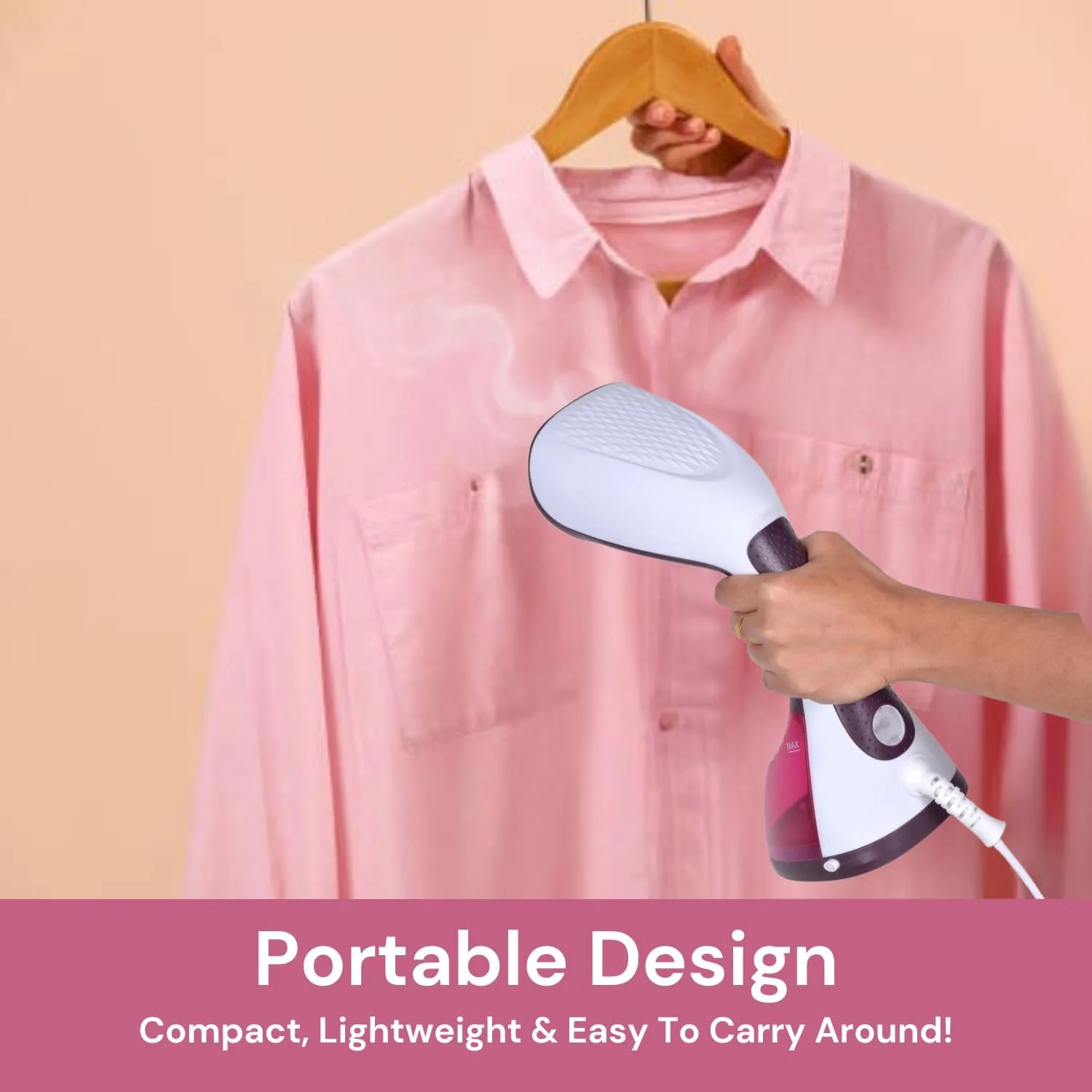 بخارگر دستی لباس DOMEA، 1400 وات، بخارگر قابل حمل برای لباس، گرم شدن سریع با خروجی بخار 20 گرم در دقیقه، مخزن آب جداشدنی 220 میلی لیتری، بخارگر مسافرتی سبک وزن برای پارچه، پرده و اثاثه یا لوازم داخلی
