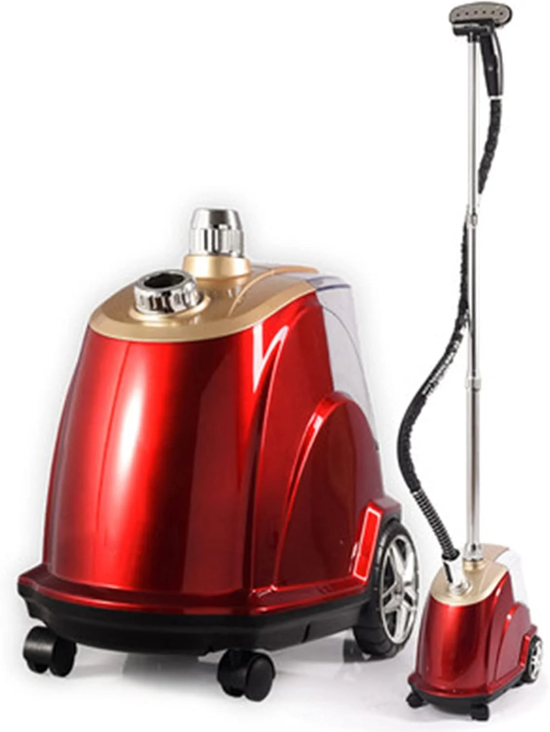 بخارگر عمودی لباس 2200 وات حرفه ای و سنگین برای مصارف تجاری، حذف سریع چروک در 30 ثانیه با مخزن آب 3.0 لیتری، اتو بخار دستی لباس، قرمز (طلایی)