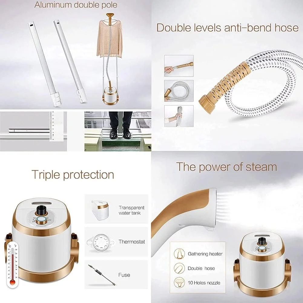 بخارگر عمودی لباس 1750 وات حرفه ای و سنگین برای مصارف تجاری و خانگی، اتو بخار دستی لباس با قابلیت حذف سریع چروک در 45 ثانیه، قرمز (بنفش)