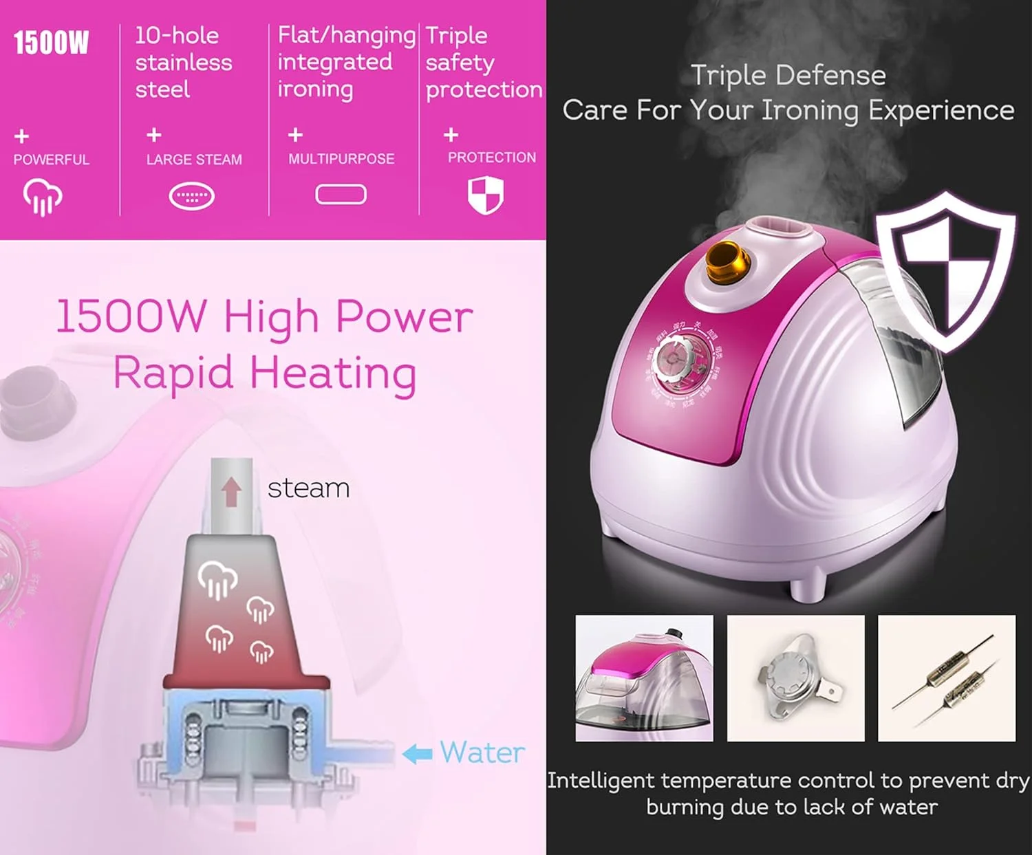 اتو بخار ایستاده لباس، اتو بخار پرس، اتو بخار ایستاده لباس با قابلیت حذف سریع چروک در 35 ثانیه، 10 حالت بخار با مخزن آب 1.8 لیتری، بنفش (بنفش)