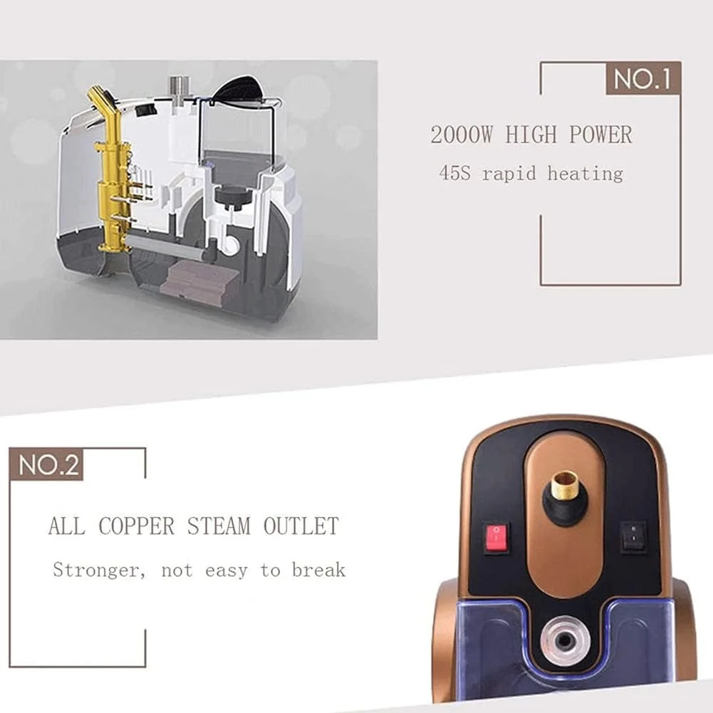 بخارگر عمودی لباس 2000 واتی، بخارگر لباس سنگین حرفه ای برای مصارف تجاری و خانگی، اتو بخار دستی لباس با قابلیت از بین بردن سریع چروک در 45 ثانیه (سفید)