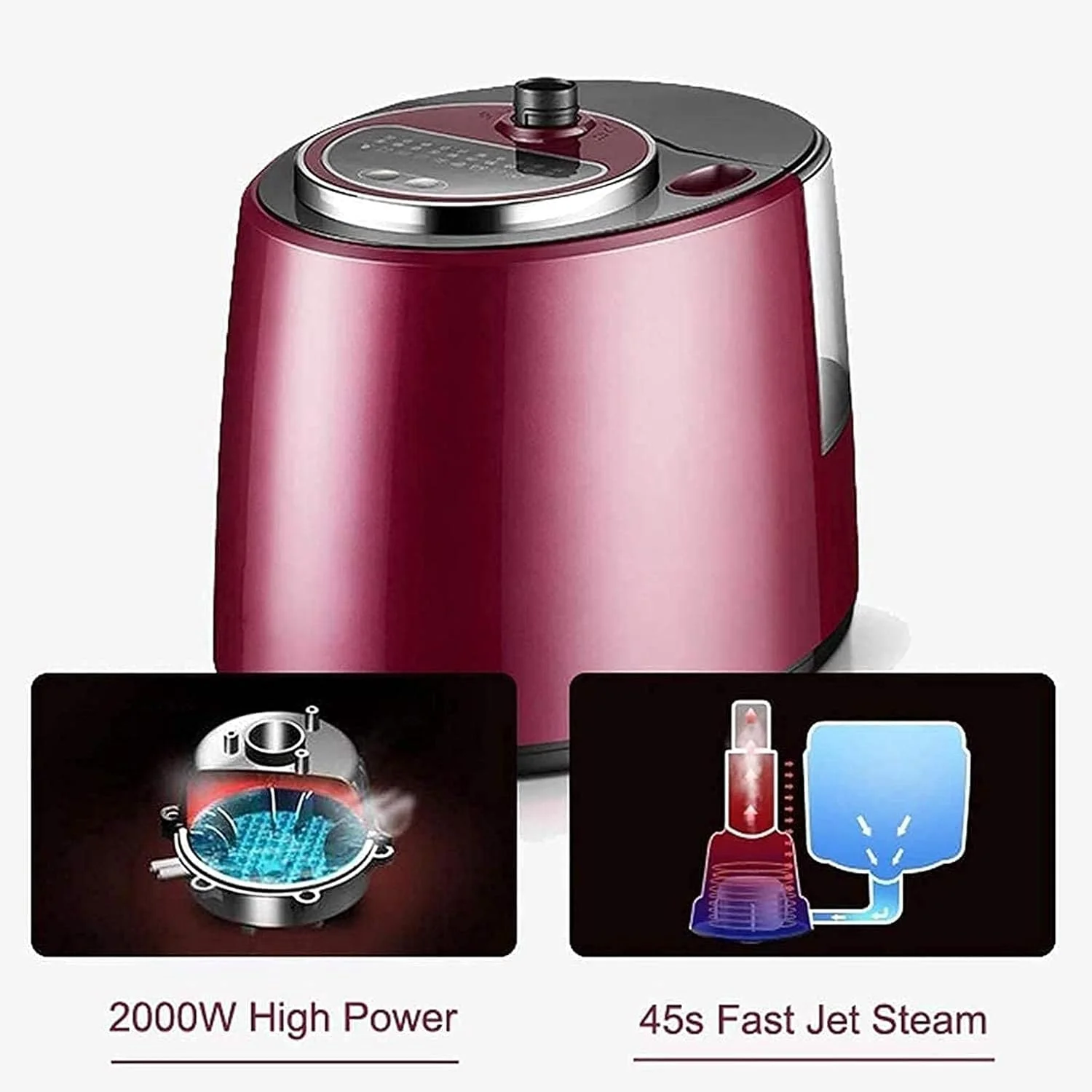 بخارگر عمودی لباس 2000 واتی، بخارگر حرفه ای و سنگین برای مصارف تجاری و خانگی، اتو بخار دستی لباس با مخزن آب 2 لیتری (نقره ای)