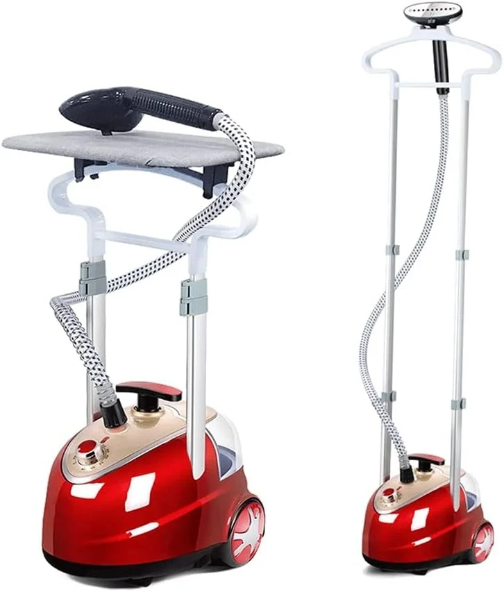 بخارگر لباس 2000 وات عمودی دو میله ای بخار سریع اتو بخار دستی کوچک خانگی با میز اتو داخلی و مخزن آب 1.8 لیتری (طلایی)