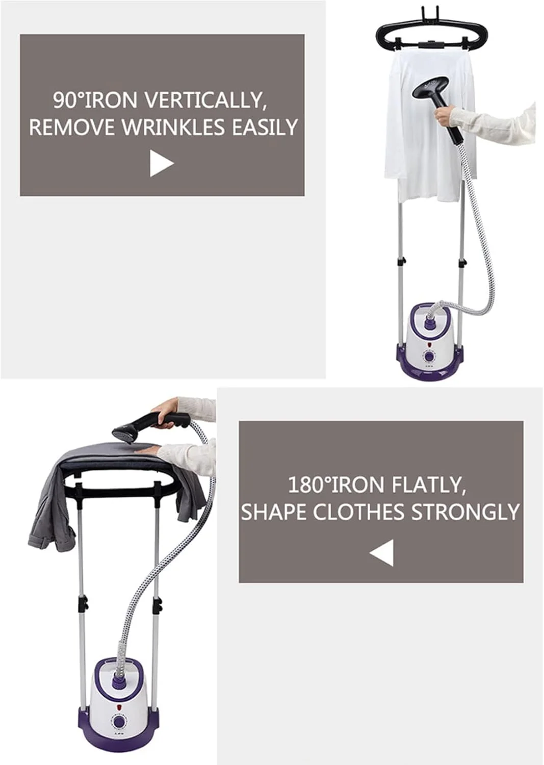 بخارگر ایستاده لباس Clothes Upright، بخارگر قدرتمند 1500 واتی لباس با میله آویز و میز اتو، مخزن آب 1.7 لیتری، اتو بخار با برس