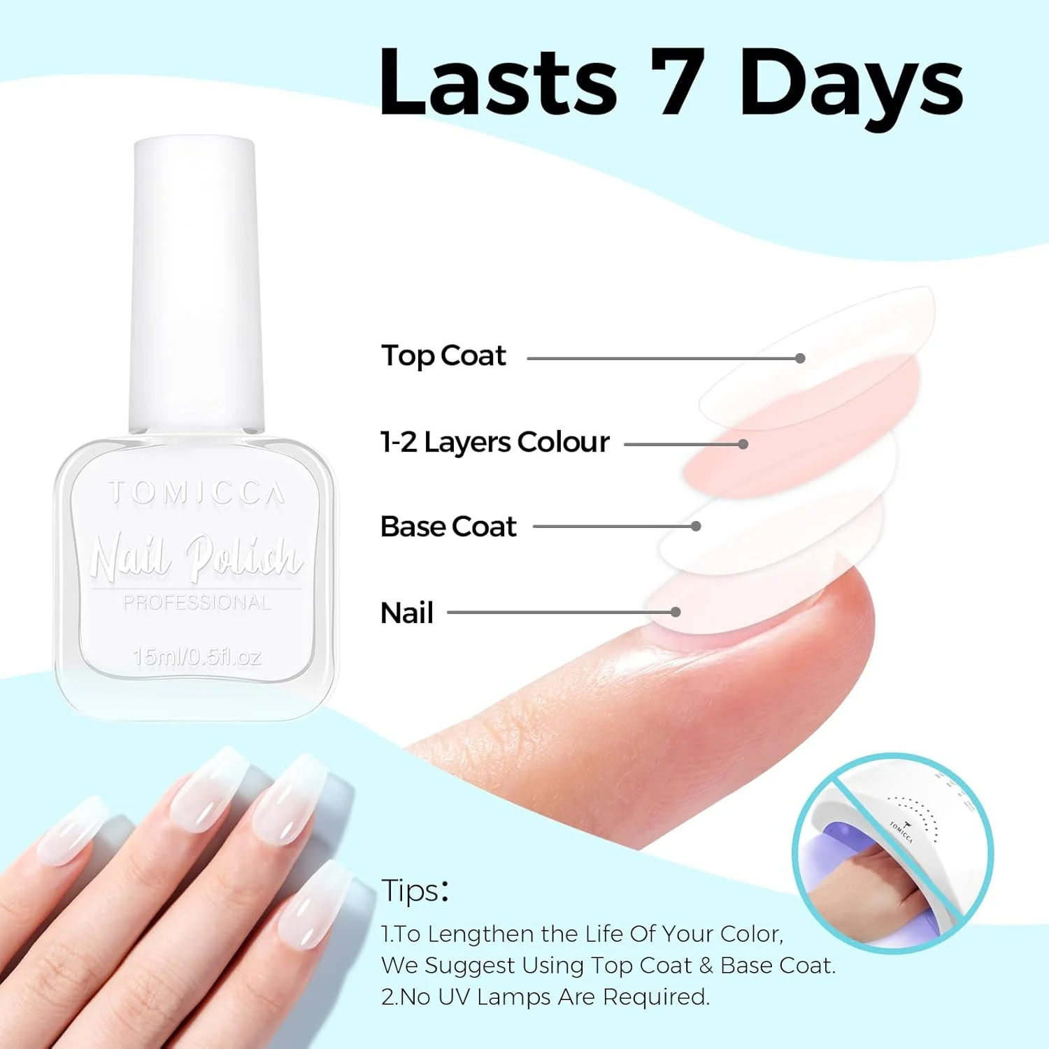 لاک ناخن شیری سفید نیمه شفاف با خشک شدن سریع تومیکا، ماندگاری طولانی و مقاوم در برابر لب پر شدن برای تزئینات مانیکور DIY، 15 میلی لیتر لاک ناخن شیری سفید نیمه شفاف با خشک شدن سریع تومیکا، ماندگاری طولانی و مقاوم در برابر لب پر شدن برای تزئینات مانیکور DIY، 15 میلی لیتر