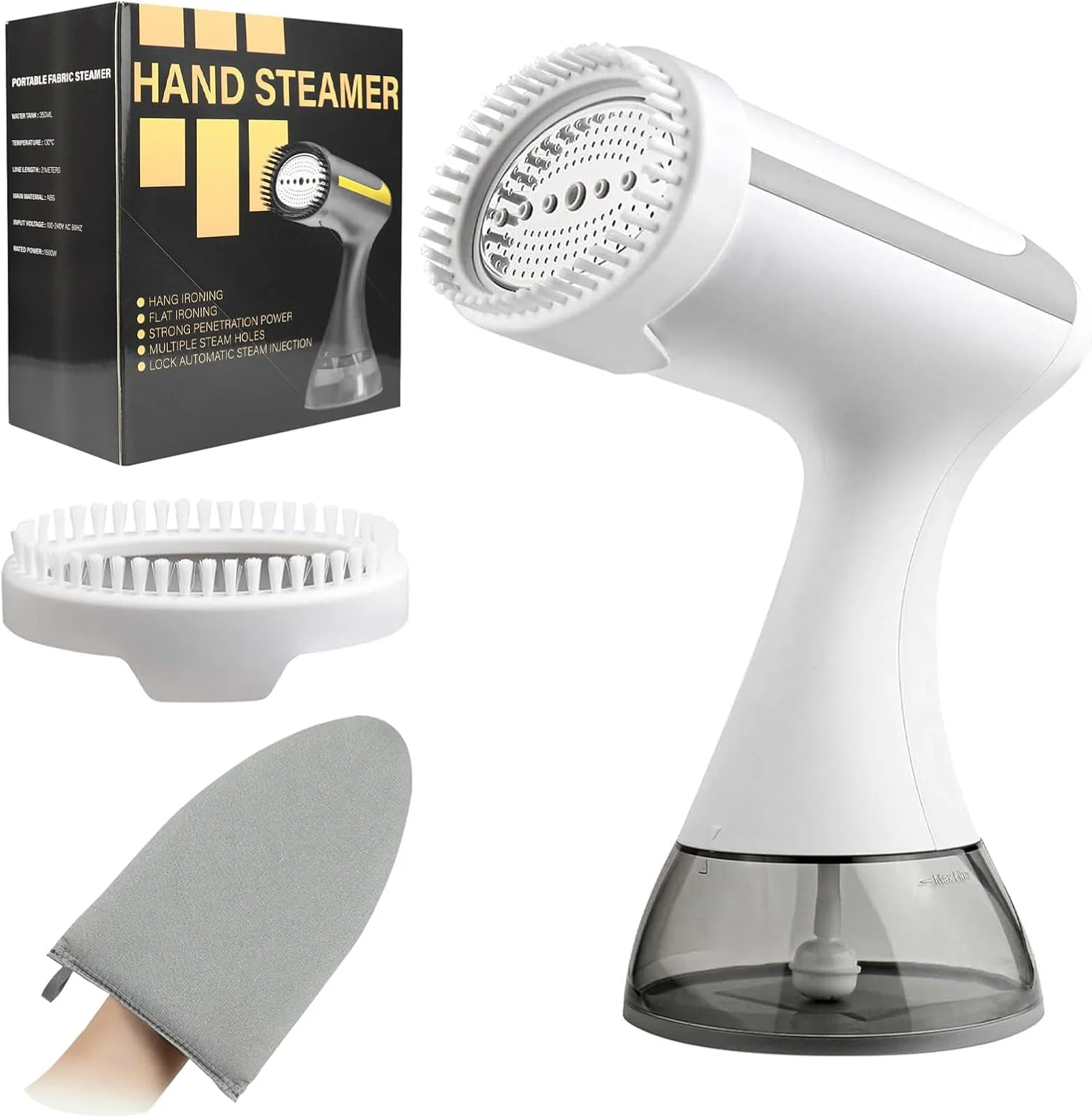 بخارگر لباس دستی حرفه ای MJRIrifa، دارای دستکش مقاوم در برابر سوختگی، توان تا 1500 وات، جریان بخار اتوماتیک تا 25 گرم در دقیقه، عملکرد خاموش شدن خودکار، ظرفیت 350 میلی لیتر، دسته ارگونومیک، سیم 2 متری