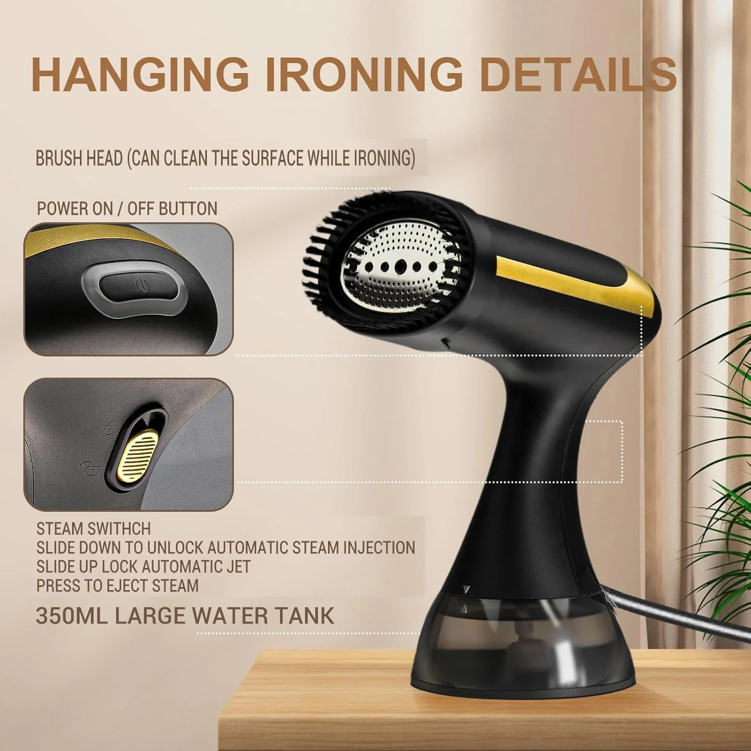 بخارگر لباس دستی حرفه ای MJRIrifa، دارای دستکش مقاوم در برابر سوختگی، توان تا 1500 وات، جریان بخار اتوماتیک تا 25 گرم در دقیقه، عملکرد خاموش شدن خودکار، ظرفیت 350 میلی لیتر، دسته ارگونومیک، سیم 2 متری