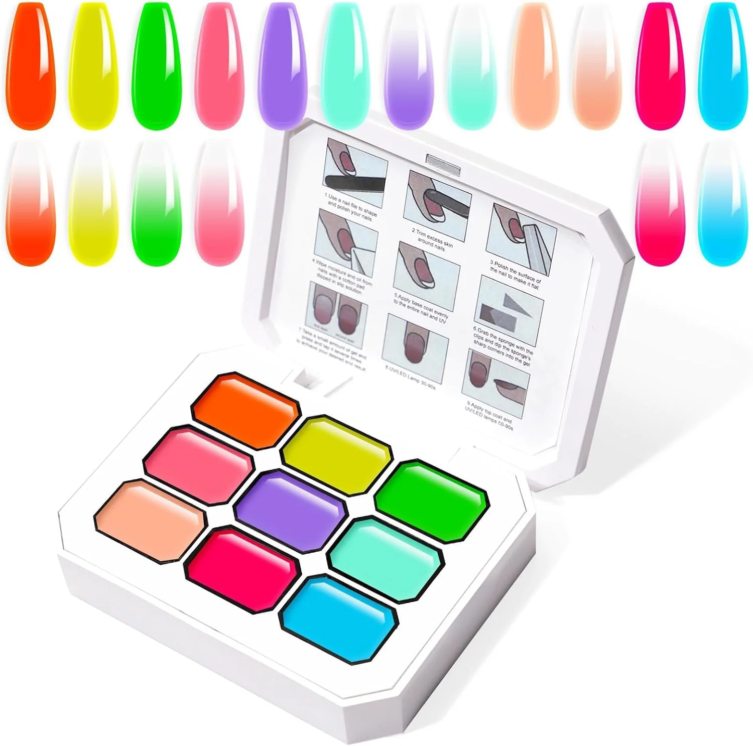 ژل طراحی گرادیانی U-Shinein، 9 رنگ لاک ژل آمبره برای ناخن های آمبره، ناخن های هاله ای، مانیکور فرانسوی، هنر ناخن DIY، پالت O ژل طراحی گرادیانی U-Shinein، 9 رنگ لاک ژل آمبره برای ناخن های آمبره، ناخن های هاله ای، مانیکور فرانسوی، هنر ناخن DIY، پالت O