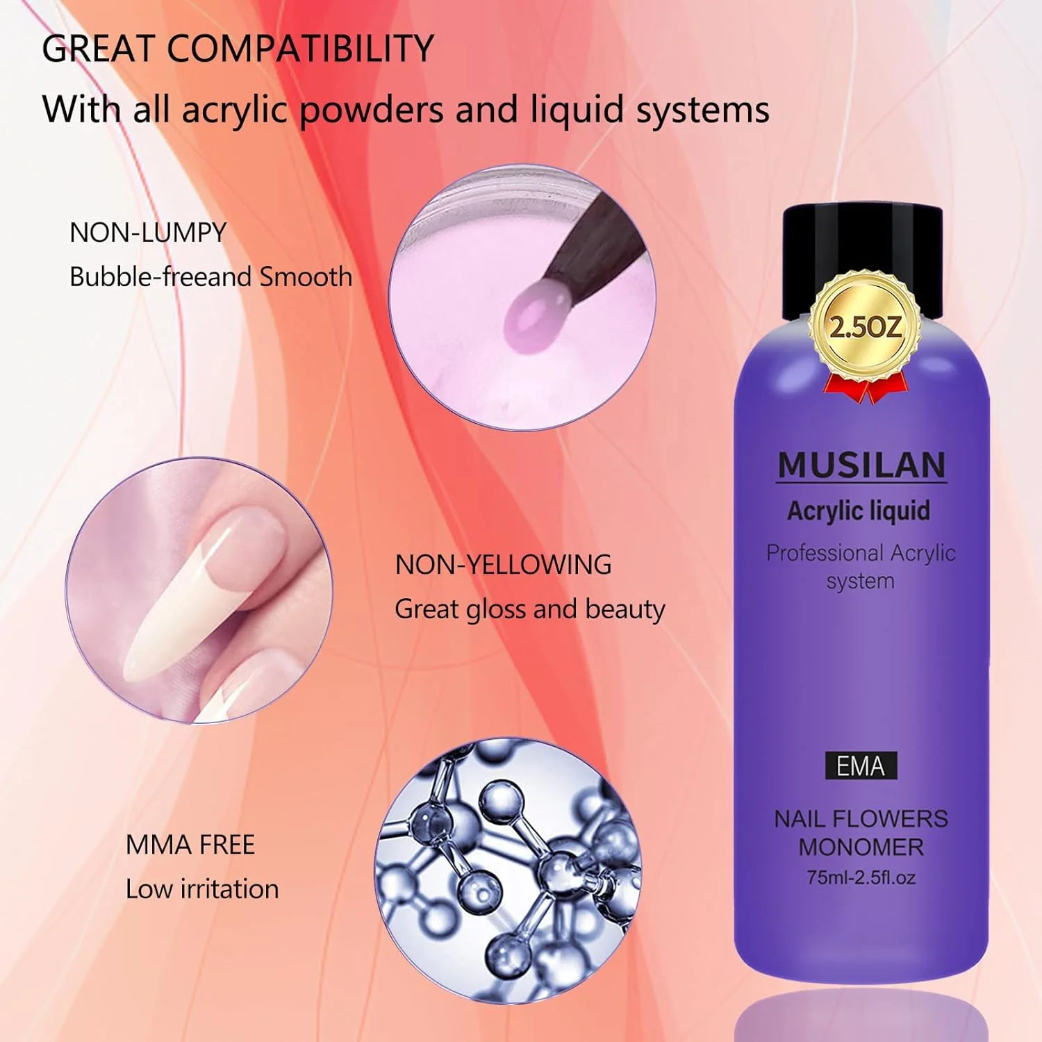 ست کاشت ناخن اکریلیک با مونومر مایع حرفه ای، پودر، 5 عدد برس، تیپ و قالب برای کاشت - سیستم شروع طراحی ناخن