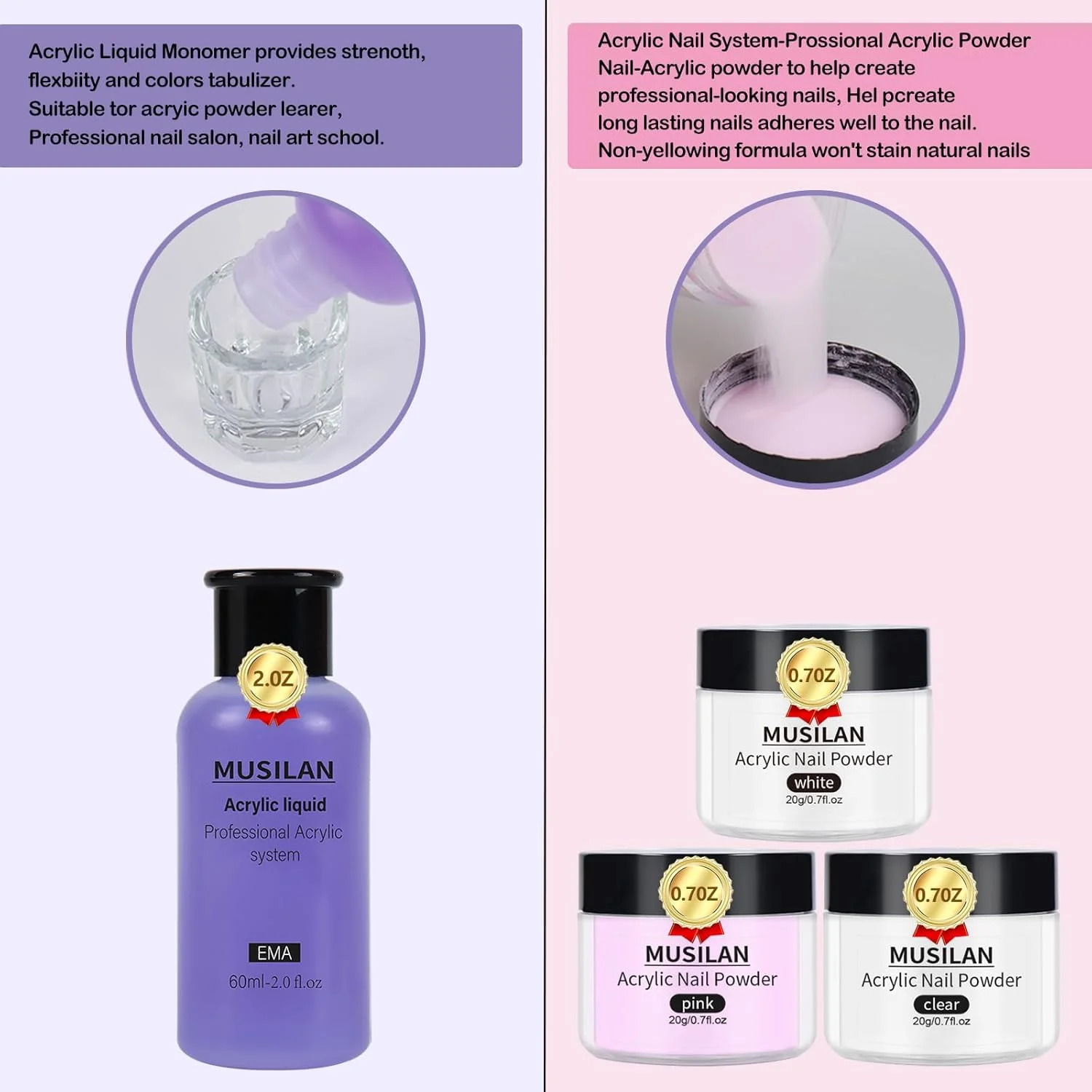 کیت ناخن اکریلیک - مجموعه پودر اکریلیک و مونومر مایع، 3 رنگ، ست حرفه ای ناخن اکریلیک به همراه برس ناخن، تیپ ناخن، پودر اکریلیک ناخن، مایع اکریلیک، کیت مبتدی هنر ناخن اکریلیک، شفاف، سفید، صورتی