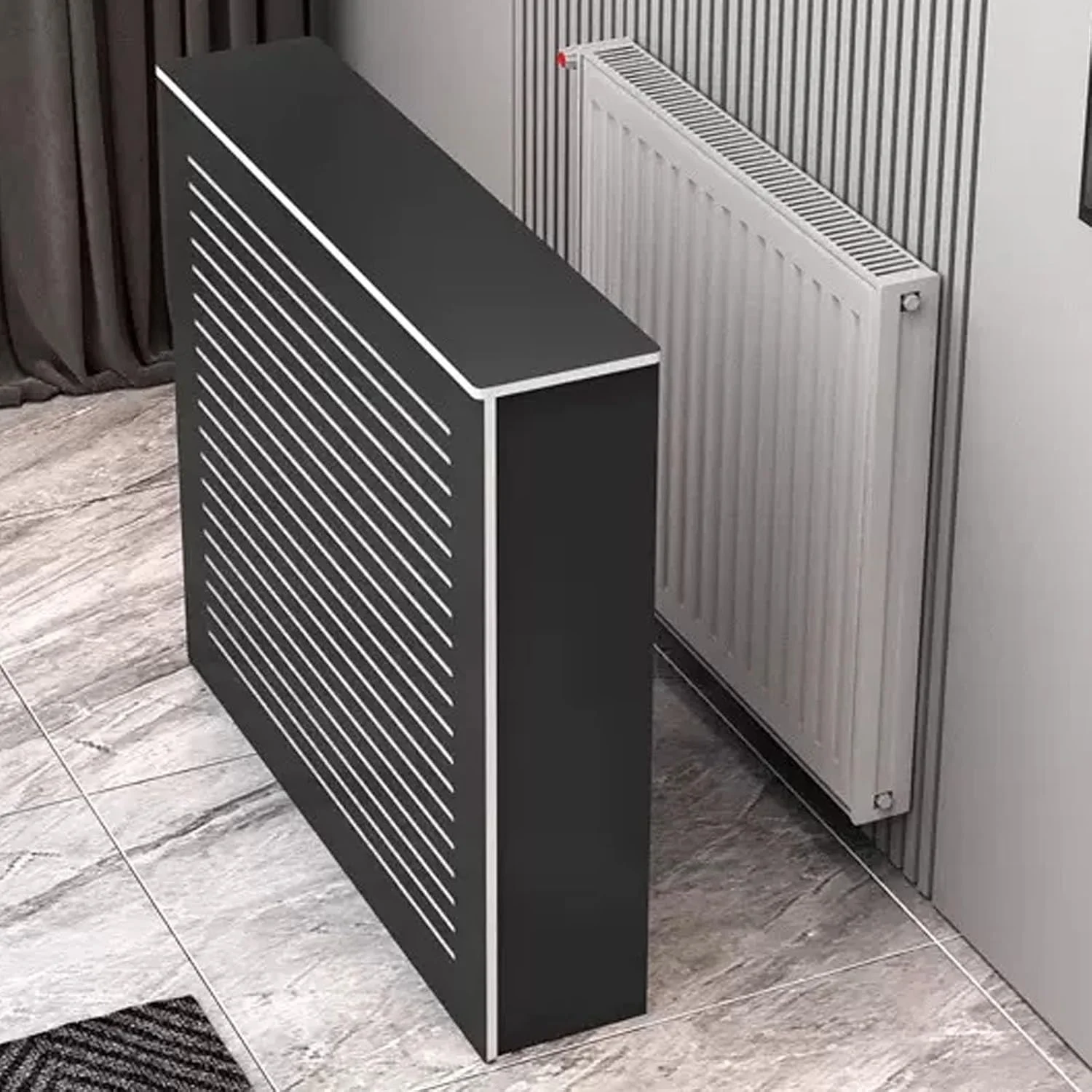 روکش رادیاتور پی وی سی Snaweo، قفسه کابینت گرمایشی روکش رادیاتور مشکی، دکور مبلمان اتاق نشیمن کابینت رادیاتور گرمایشی، کابینت رادیاتور گرمایشی با فضای قفسه کافی، برای اتاق نشیمن (L90xH90xW25cm) روکش رادیاتور پی وی سی Snaweo، قفسه کابینت گرمایشی روکش رادیاتور مشکی، دکور مبلمان اتاق نشیمن کابینت رادیاتور گرمایشی، کابینت رادیاتور گرمایشی با فضای قفسه کافی، برای اتاق نشیمن (L90xH90xW25cm)