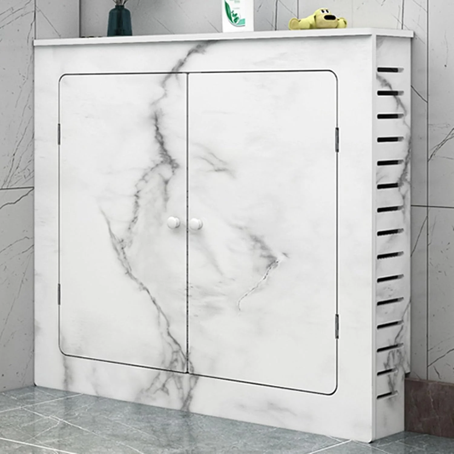 کاور رادیاتور YUGXTH، پوشش محافظ و تزئینی رادیاتور با تهویه، قفسه کابینت گرمایشی، قفسه کابینت گرمایشی با 2 درب، فضای قفسه اضافی (L50xH70xW20cm)