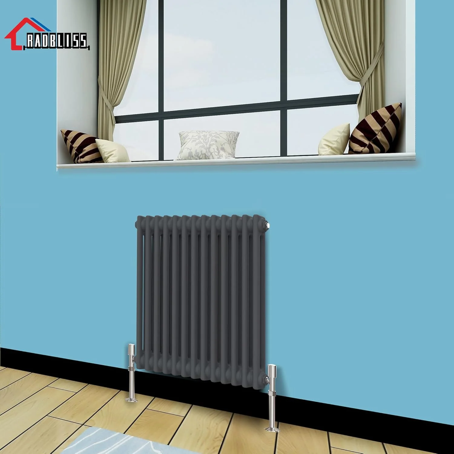 رادیاتور افقی سنتی Radbliss، دو ستونه، 600x605 میلی متر، رنگ خاکستری مات آنتراسیت، طراحی به سبک چدن، مناسب برای سیستم گرمایش مرکزی رادیاتور افقی سنتی Radbliss، دو ستونه، 600x605 میلی متر، رنگ خاکستری مات آنتراسیت، طراحی به سبک چدن، مناسب برای سیستم گرمایش مرکزی