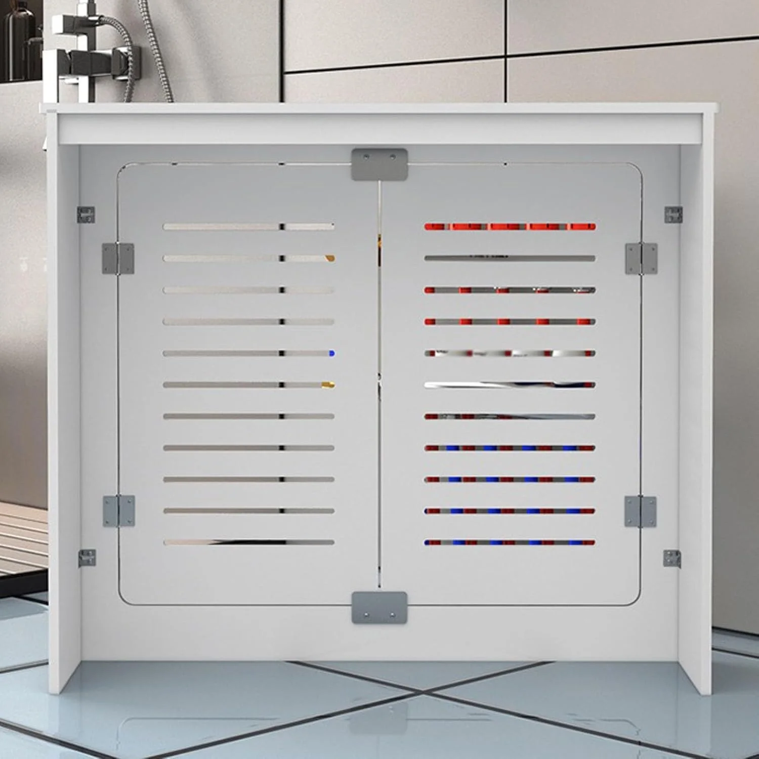 کاور شوفاژ کابینتی YUGXTH، کاور شوفاژ PVC، کاور شوفاژ مدرن سفید، کابینت قفسه ای شوفاژ، کابینت زمینی حمام با 2 درب، مناسب اتاق نشیمن، مبلمان منزل (L100xH70xW25cm) کاور شوفاژ کابینتی YUGXTH، کاور شوفاژ PVC، کاور شوفاژ مدرن سفید، کابینت قفسه ای شوفاژ، کابینت زمینی حمام با 2 درب، مناسب اتاق نشیمن، مبلمان منزل (L100xH70xW25cm)