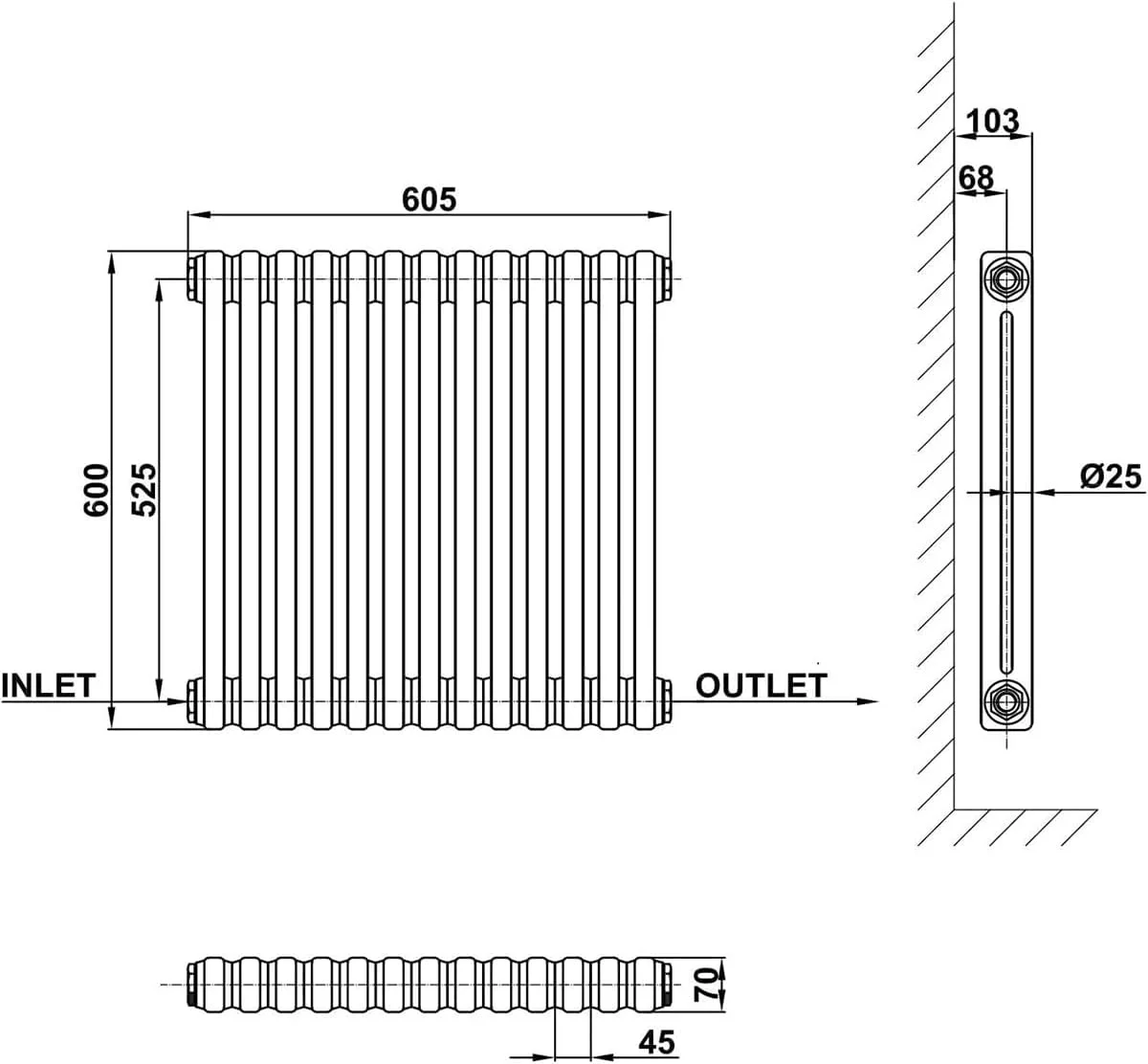 رادیاتور افقی سنتی Radbliss، دو ستونه، 600x605 میلی متر، رنگ خاکستری مات آنتراسیت، طراحی به سبک چدن، مناسب برای سیستم گرمایش مرکزی رادیاتور افقی سنتی Radbliss، دو ستونه، 600x605 میلی متر، رنگ خاکستری مات آنتراسیت، طراحی به سبک چدن، مناسب برای سیستم گرمایش مرکزی