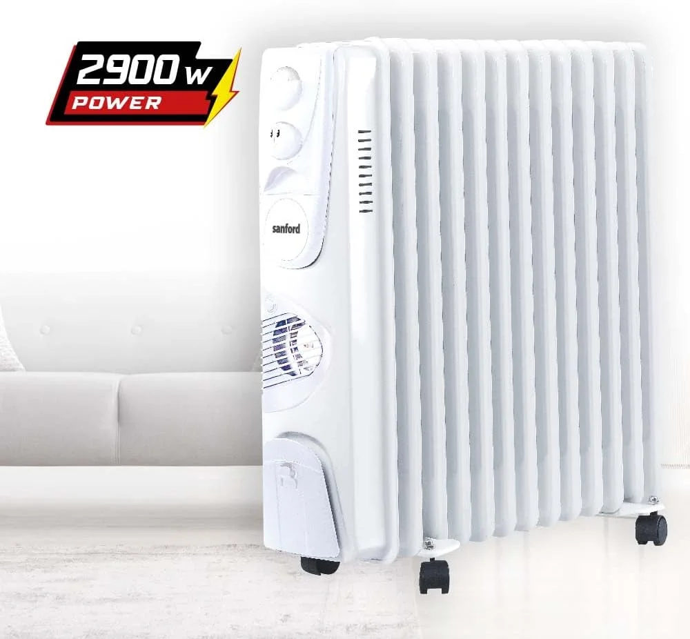 بخاری رادیاتوری روغنی 13 پره سنفورد | توان 2900 وات | 3 تنظیمات حرارت | ترموستات قابل تنظیم | محافظت در برابر گرمای بیش از حد | عملکرد بی صدا | بخاری اتاق قابل حمل (سفید)