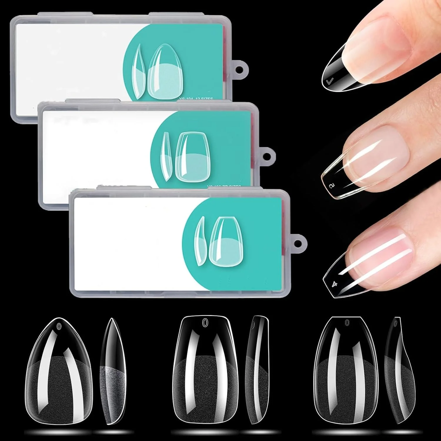 کیت تیپ ناخن ژله ای نرم | Azonee شامل 3 مدل 360 عددی بادامی کوتاه، تابوتی و بالرینی | ناخن های مصنوعی اکریلیک پوشش کامل نیمه مات برای مانیکور DIY و استفاده در سالن (شفاف)