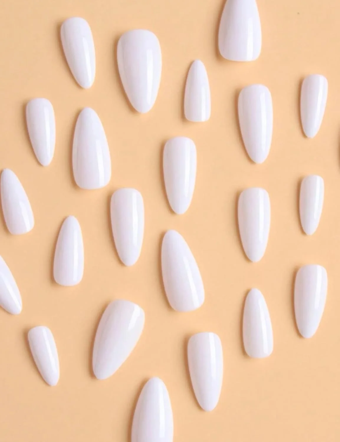 ناخن مصنوعی بادامی رنگ ثابت براق گرادیانی 24 عددی، ناخن مصنوعی فرنچ، مانیکور سفید طبیعی متوسط، ناخن های اکریلیک مصنوعی با چسب