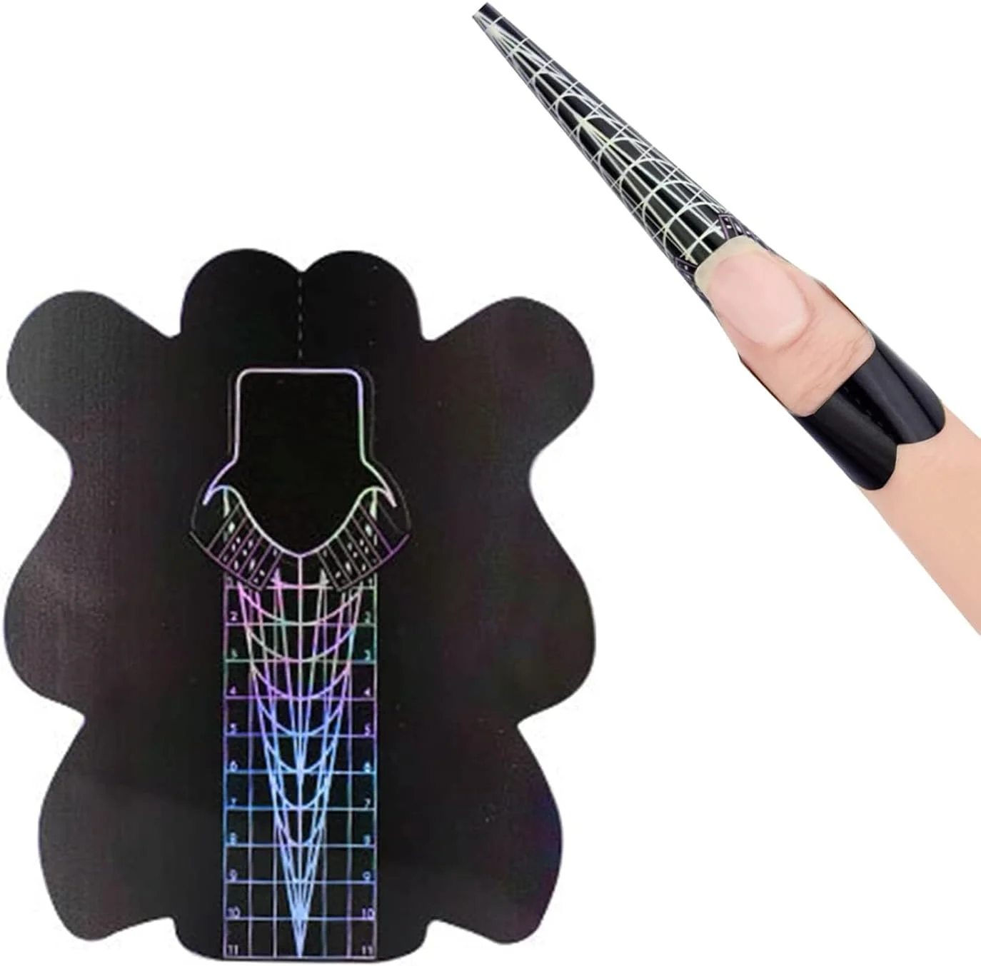 قالب ناخن، بسته 100 عددی استیکرهای اکستنشن ناخن خودچسب مشکی Azonee، قالب سازنده ژل UV/ناخن اکریلیک برای استفاده در سالن، نوک های قوی و بادوام