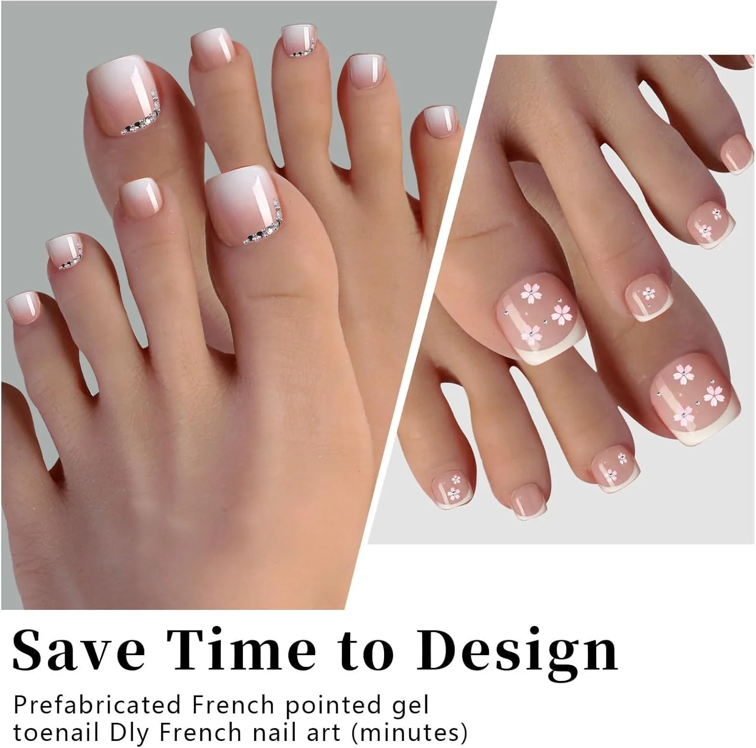 ناخن مصنوعی پا آزونی، 120 عددی، طرح فرنچ، ناخن های کوتاه طبیعی مربعی، پوشش کامل ناخن های اکریلیک برای طراحی ناخن در خانه، مناسب بانوان و دختران (03)